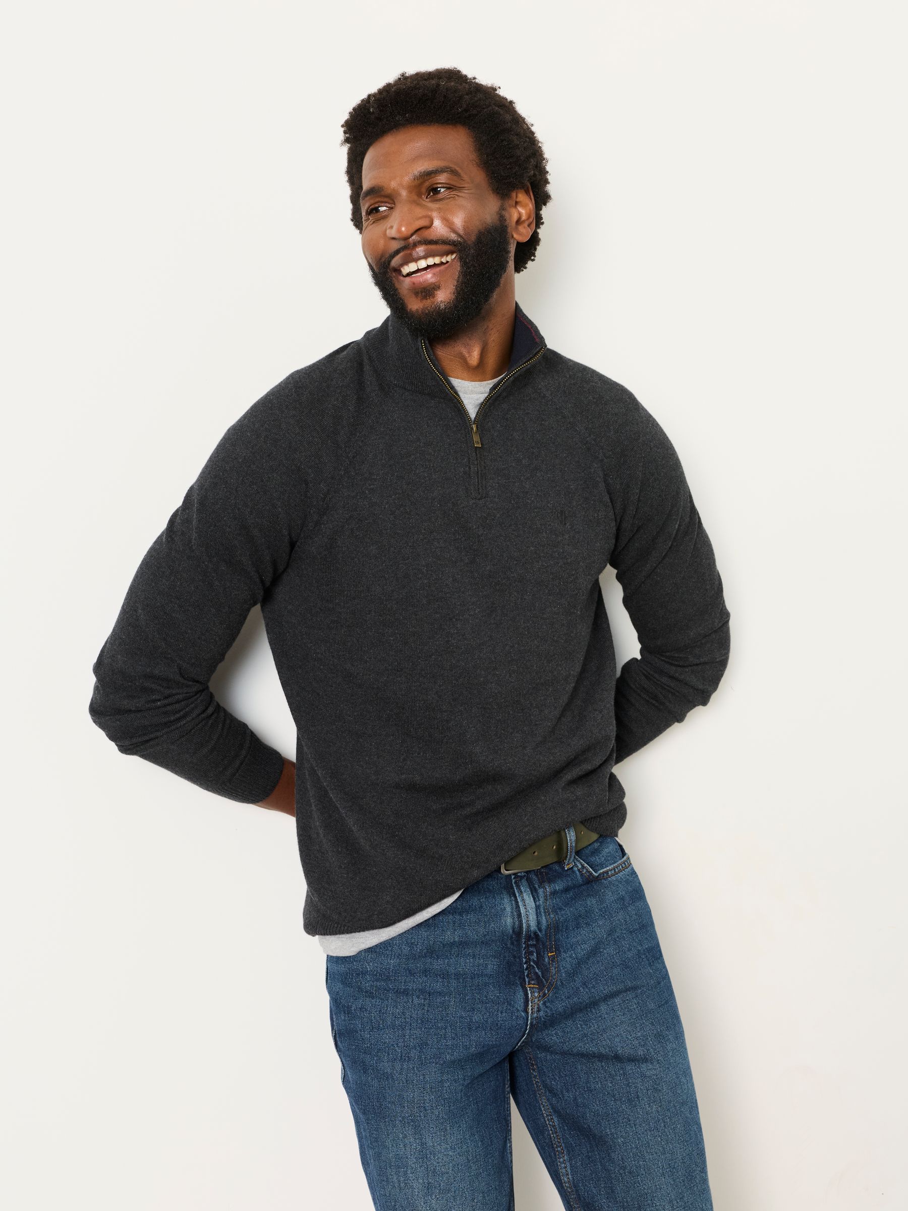 Rye Charcoal Grey Half Neck Knitted Jumper - Image 1 of 6 Rye Charcoal Grey Half Neck Knitted Jumper - Image 1 of 6