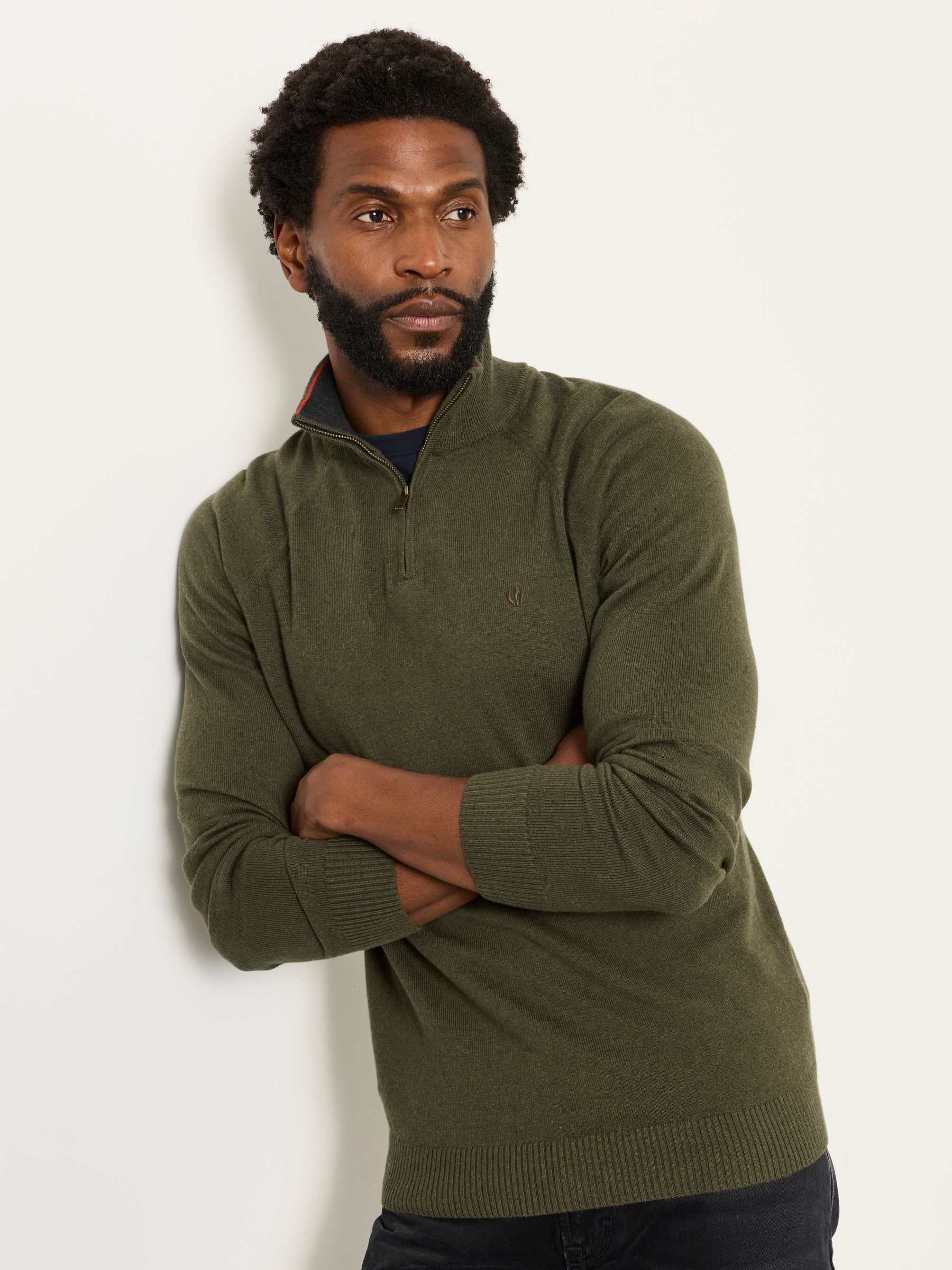 Rye Khaki Green Half Neck Knitted Jumper - Image 1 of 6