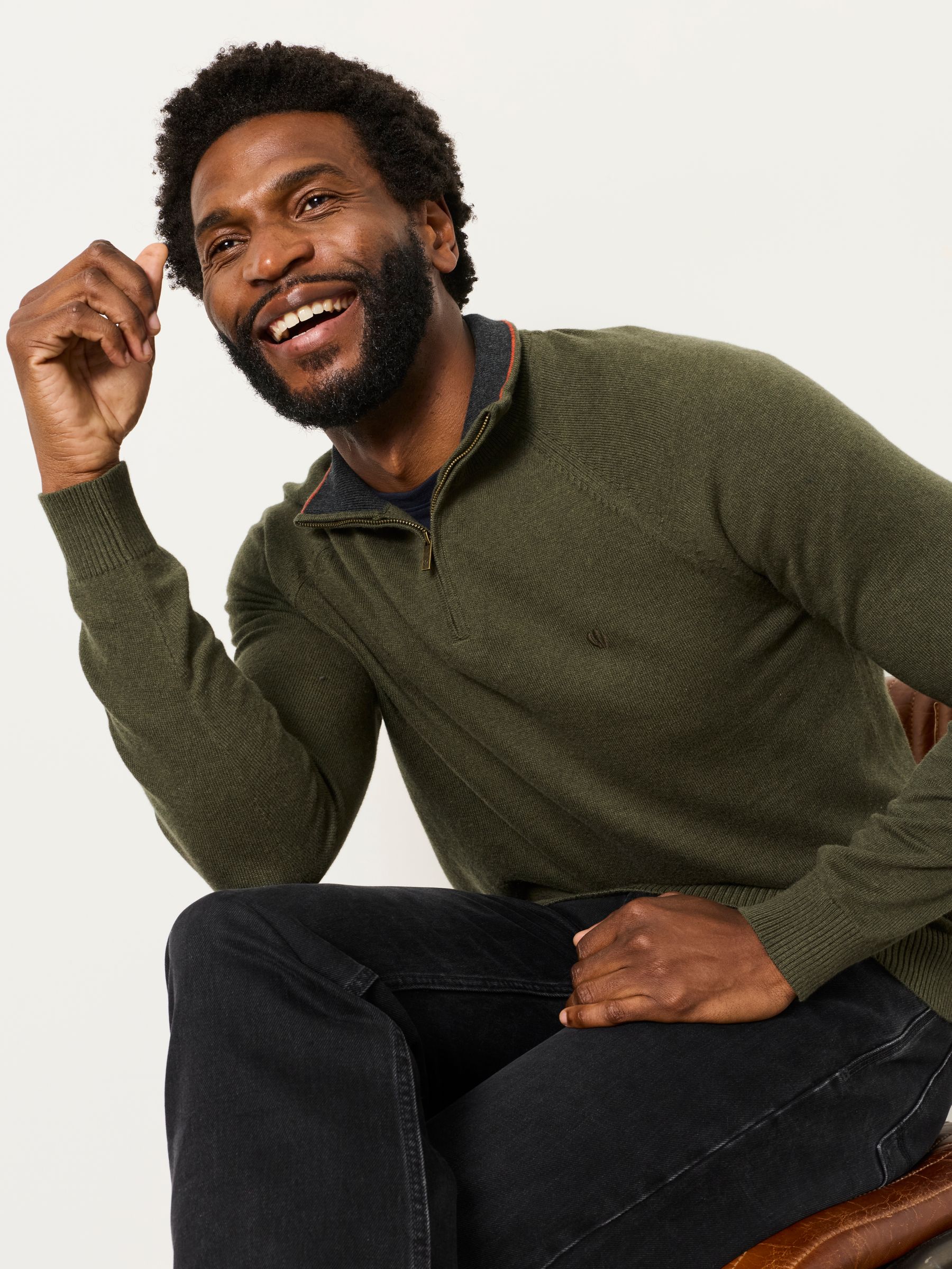 Rye Khaki Green Half Neck Knitted Jumper - Image 5 of 6