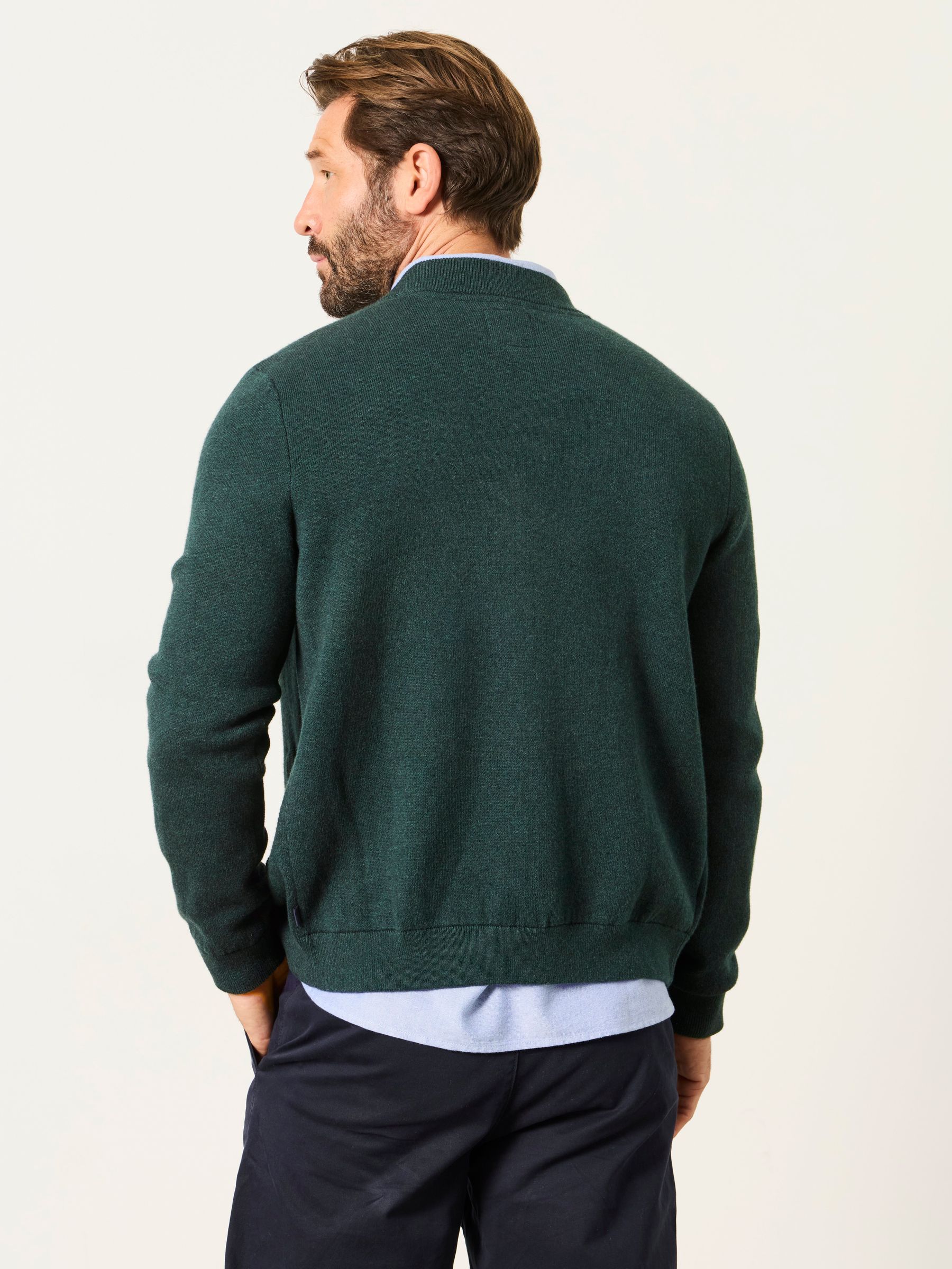 Ashurst Dark Green Knitted Zip Front Bomber Jacket - Image 2 of 6