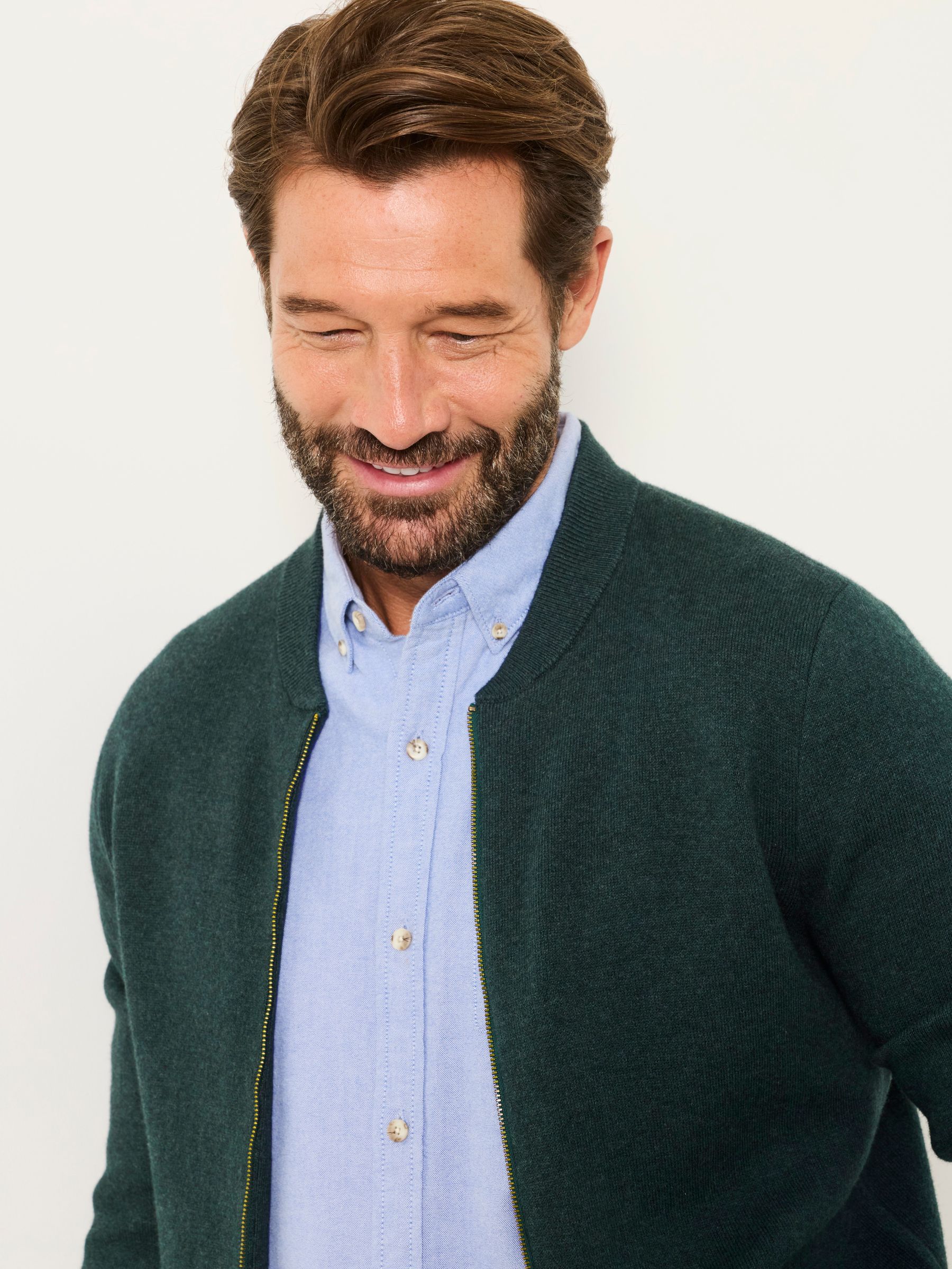 Ashurst Dark Green Knitted Zip Front Bomber Jacket - Image 3 of 6