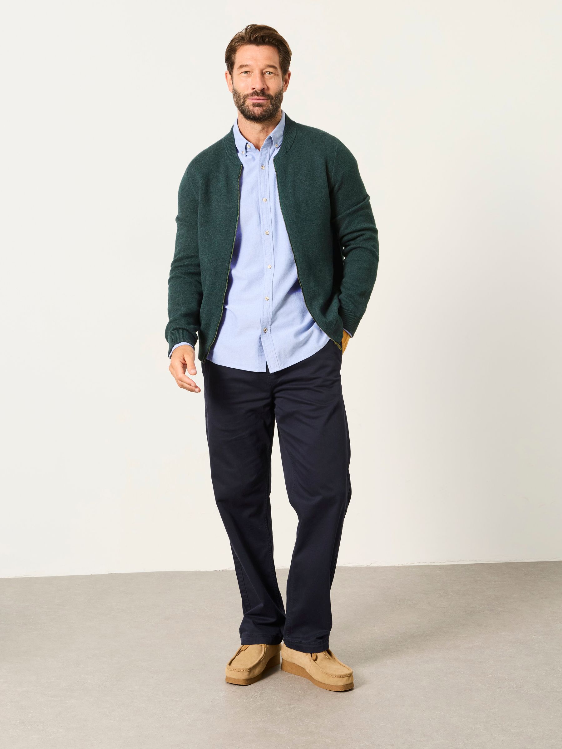 Ashurst Dark Green Knitted Zip Front Bomber Jacket - Image 4 of 6