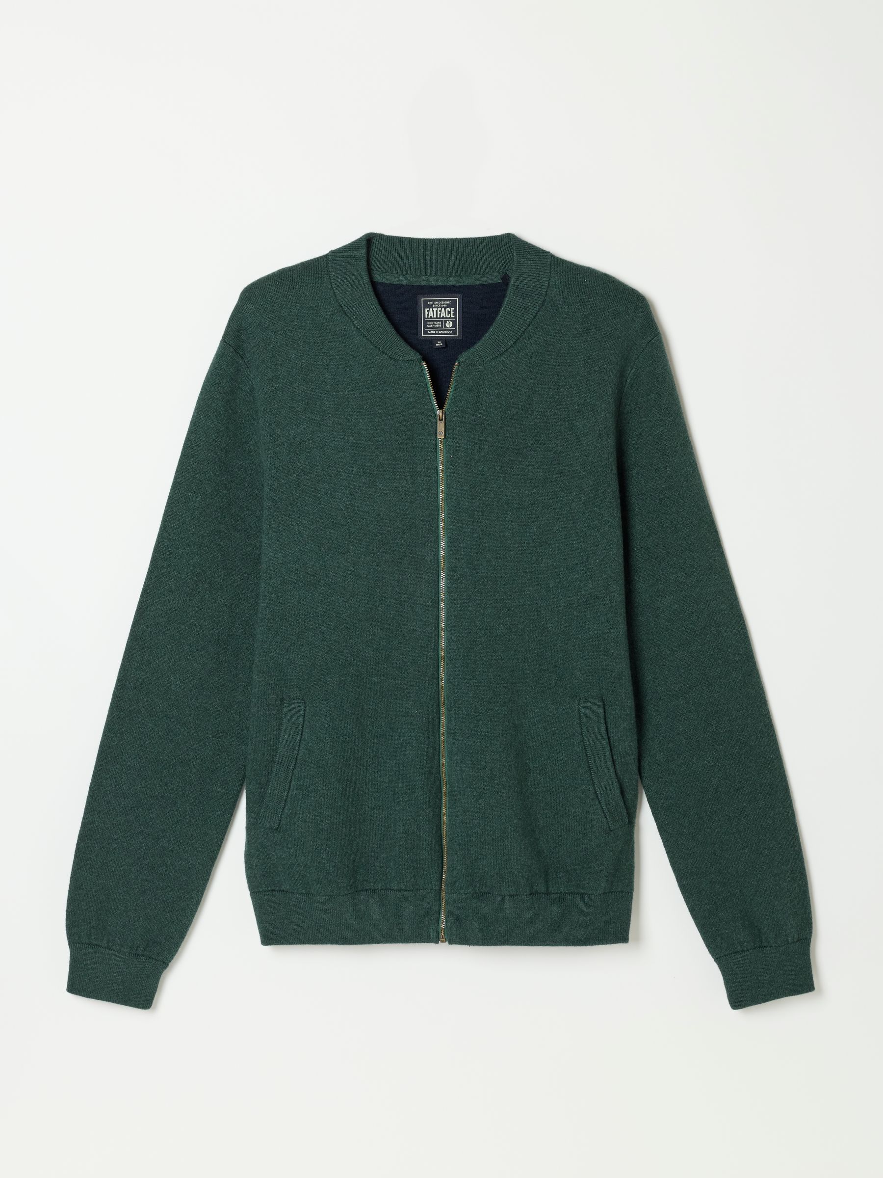 Ashurst Dark Green Knitted Zip Front Bomber Jacket - Image 6 of 6