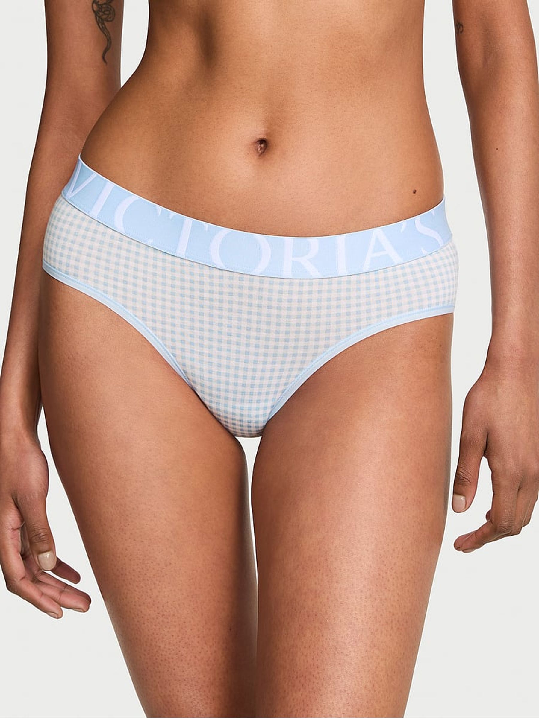 Linen Blue Gingham Hipster Exploded Logo Knickers - Image 1 of 2