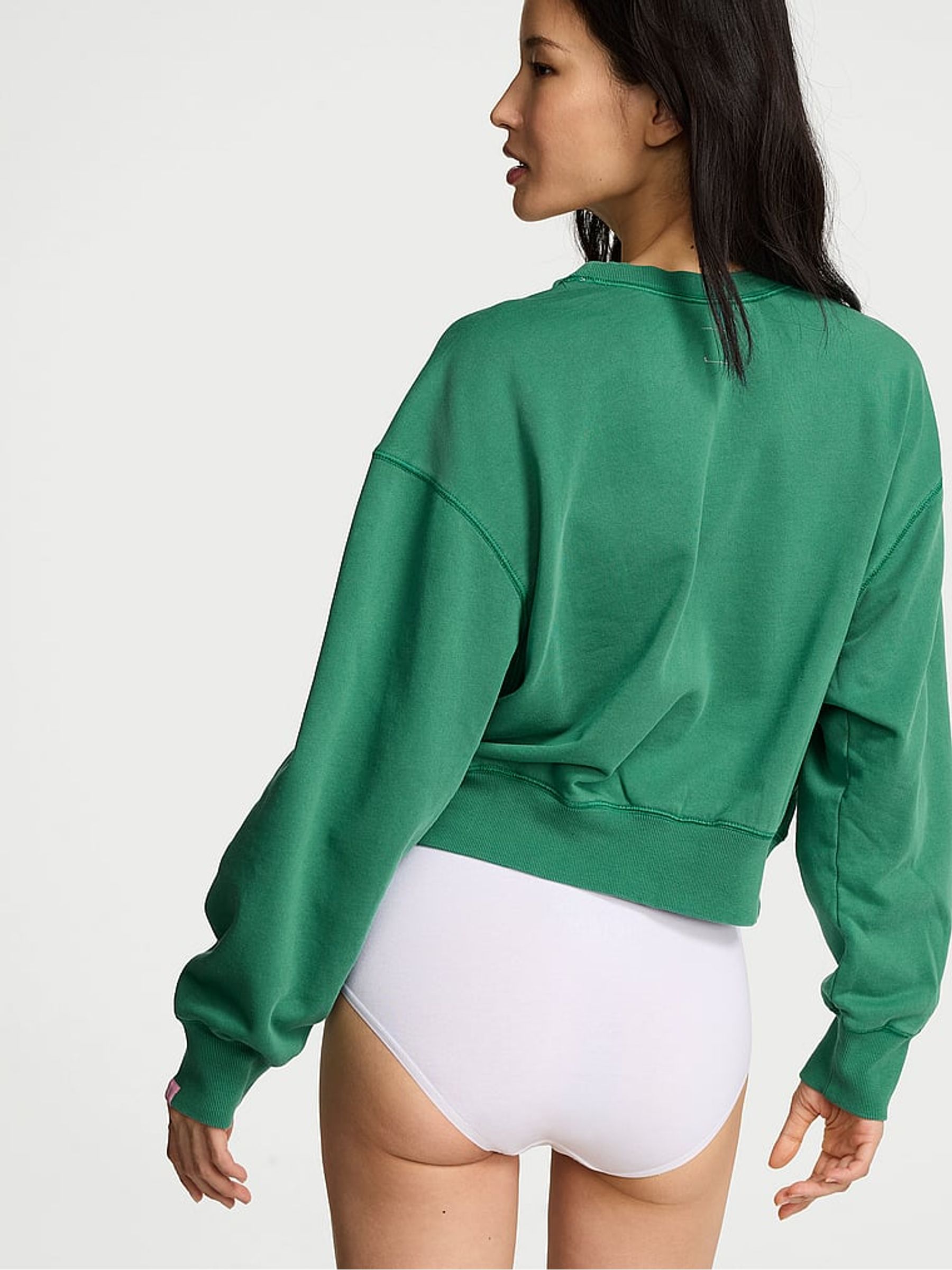 Prettiest Pine Green Terry Cropped Crewneck Sweatshirt - Image 2 of 2