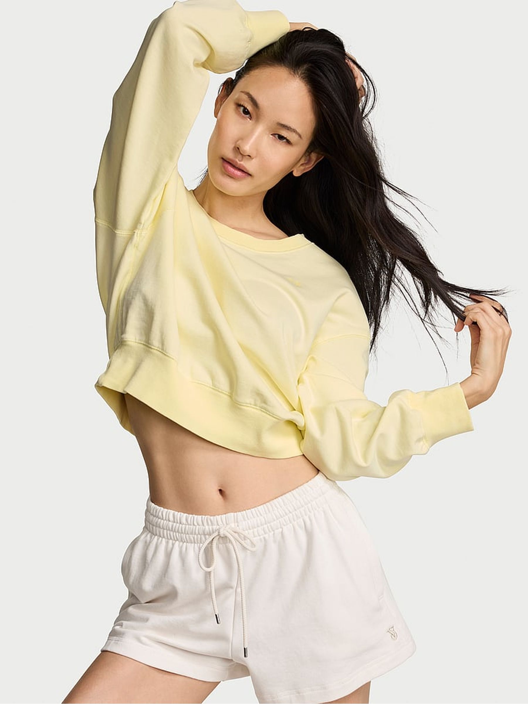 Lemonade Yellow Terry Cropped Crewneck Sweatshirt - Image 1 of 2
