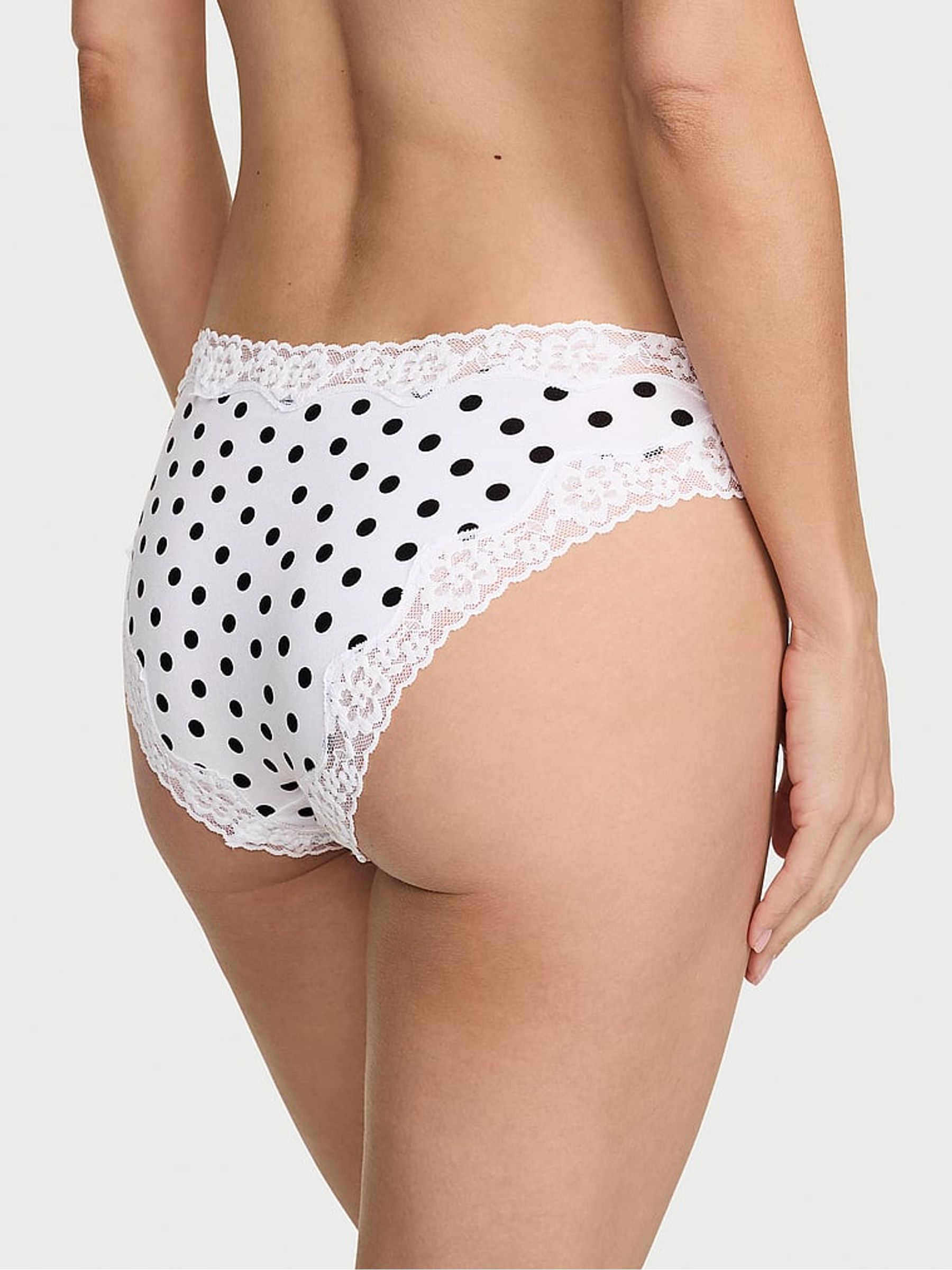 White Polka Dot Bikini Cotton Lace Waist Knickers - Image 2 of 3