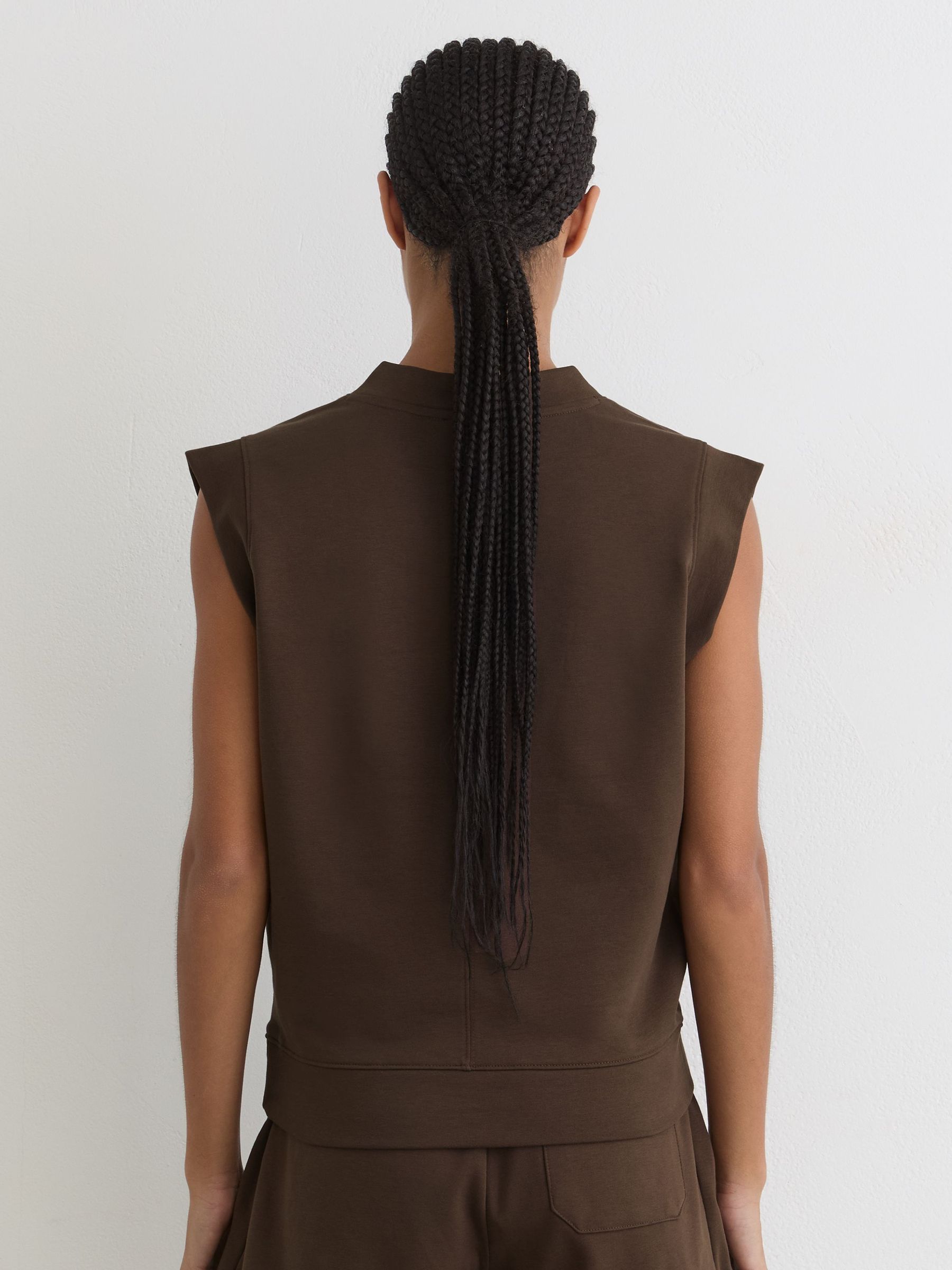 Cotton-Blend Sleeveless V-Neck Sweat Top in Chocolate Brown - Image 4 of 6