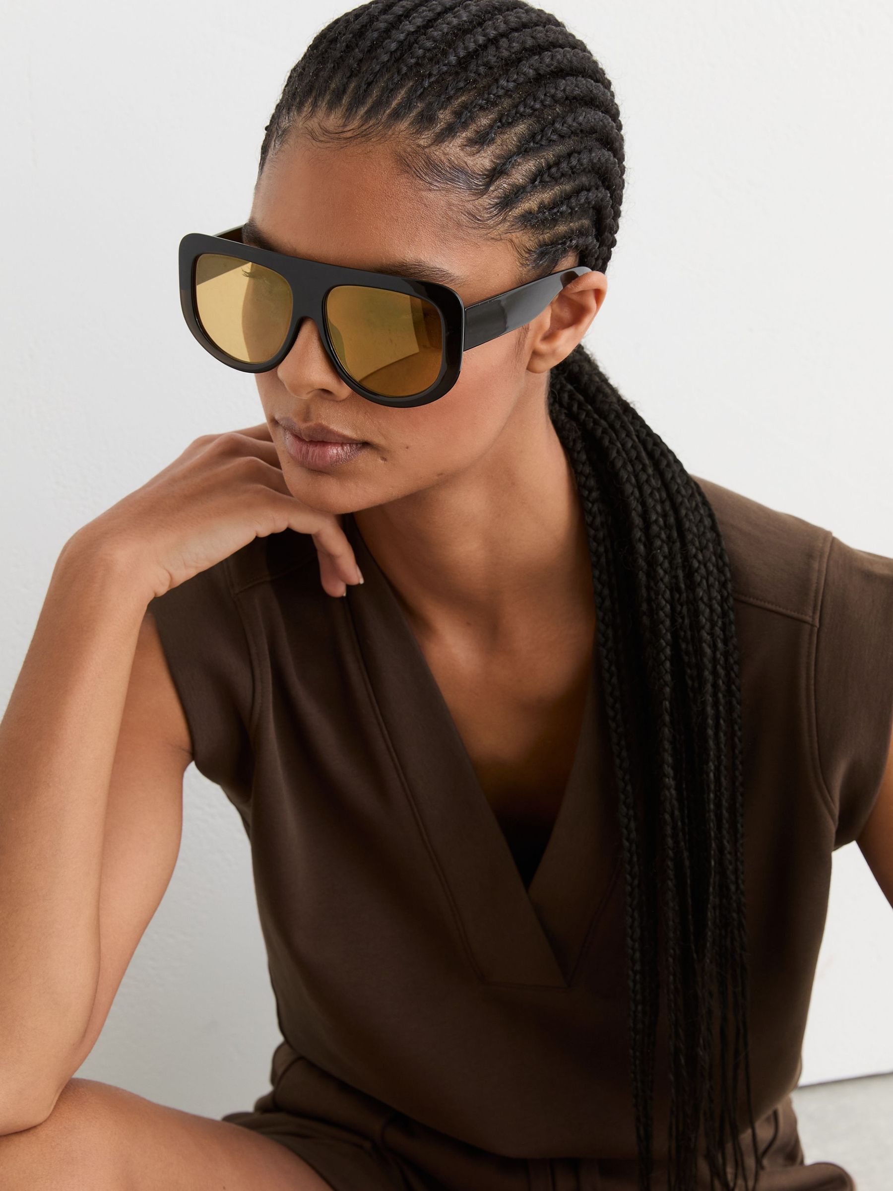 Cotton-Blend Sleeveless V-Neck Sweat Top in Chocolate Brown - Image 5 of 6