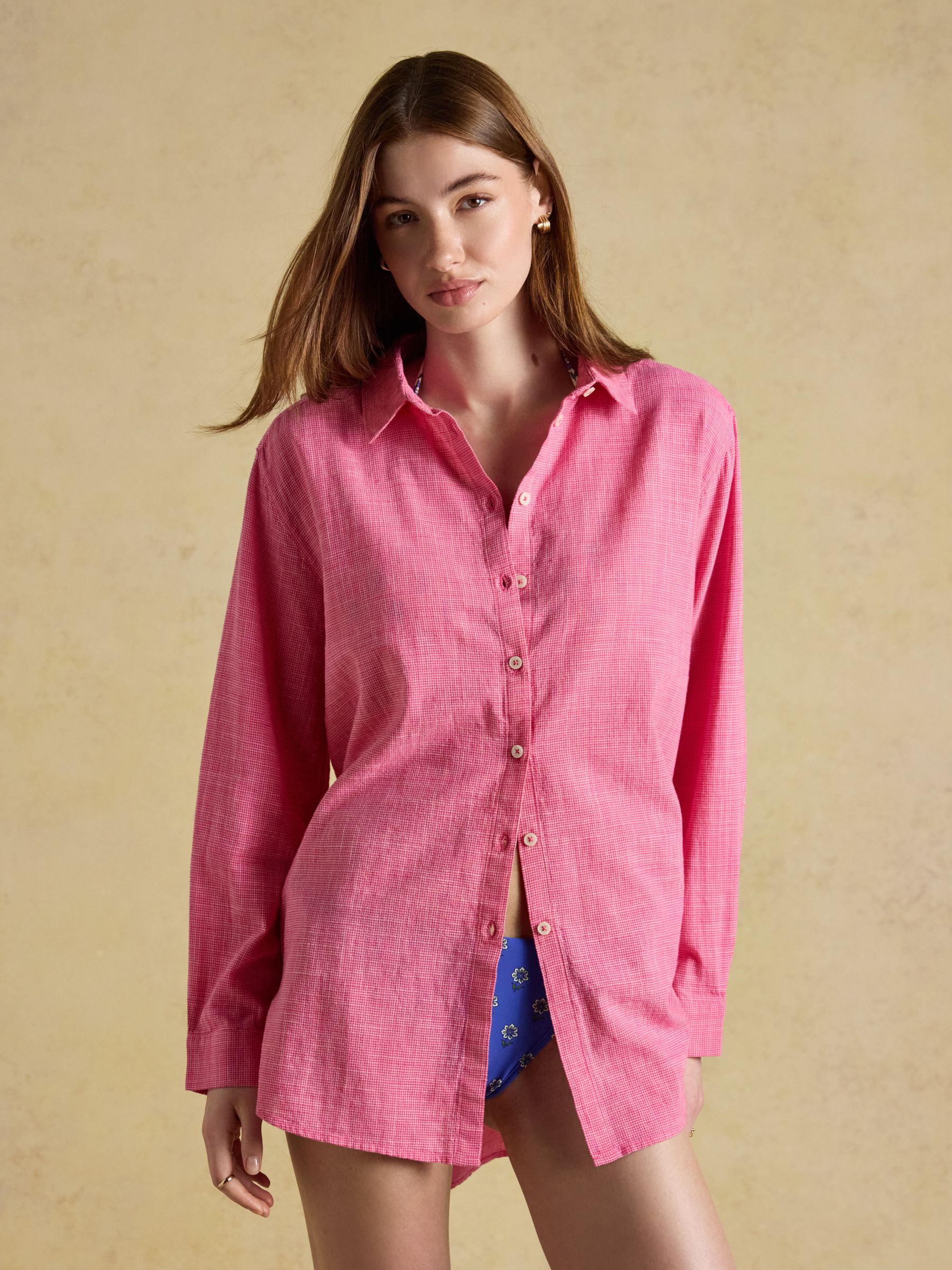 Sophia Pink Longline Cotton Shirt - Image 1 of 9