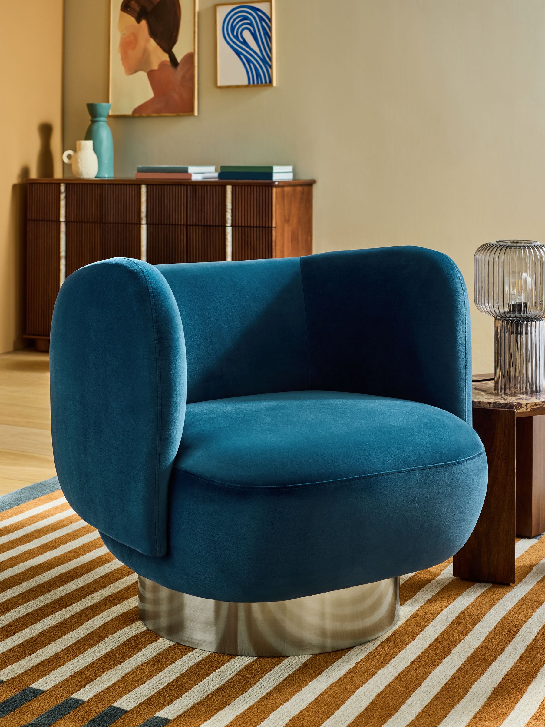 Novara Swivel Accent Chair in Petrol Blue Velvet - Image 1 of 5 Novara Swivel Accent Chair in Petrol Blue Velvet - Image 1 of 5