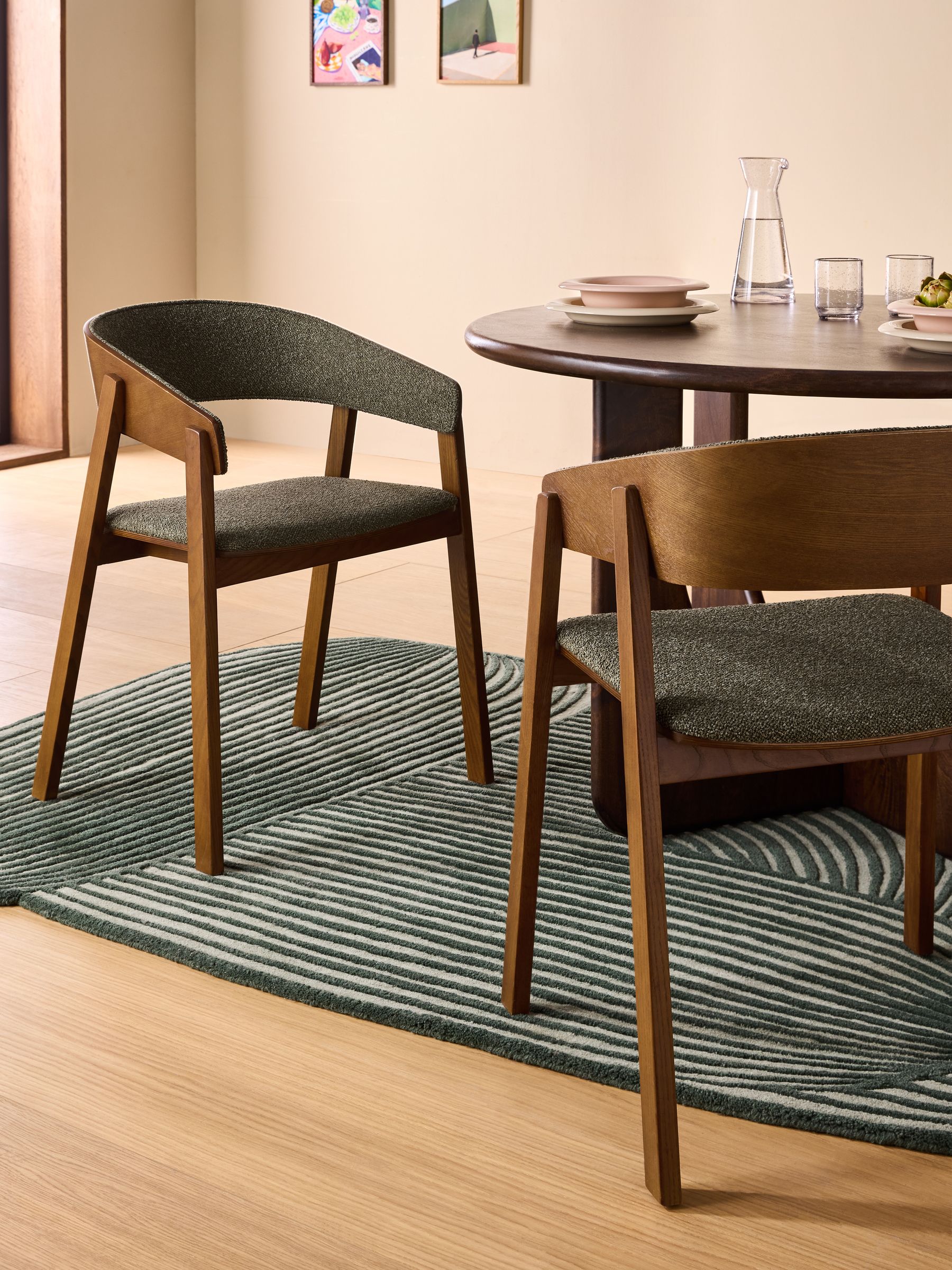 Set of 2 Aster Dining Chairs in Forest Green Pax Boucle - Image 1 of 5 Set of 2 Aster Dining Chairs in Forest Green Pax Boucle - Image 1 of 5