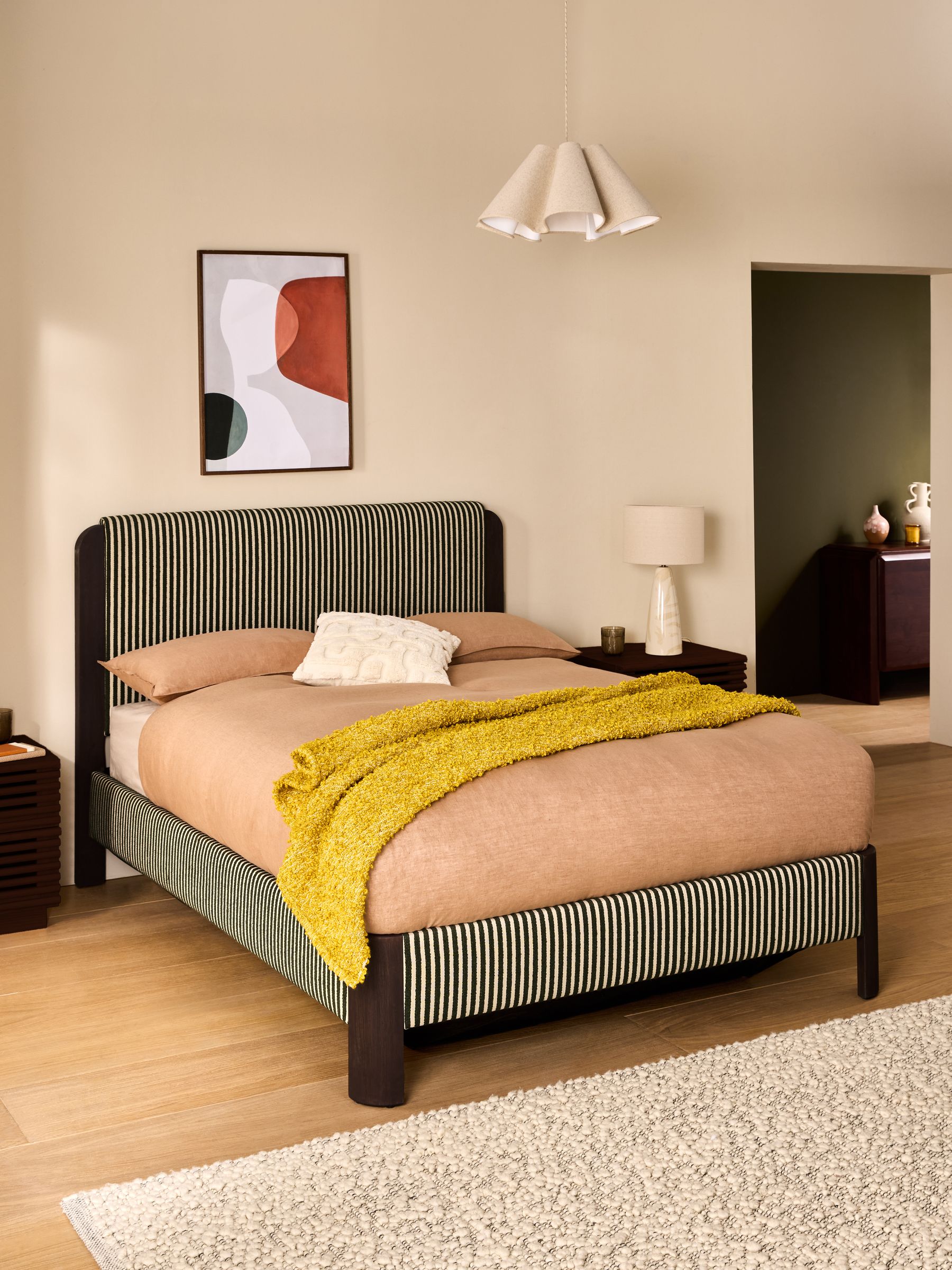 Evander Ottoman Storage Bed in Boucle Stripe Green - Image 1 of 7