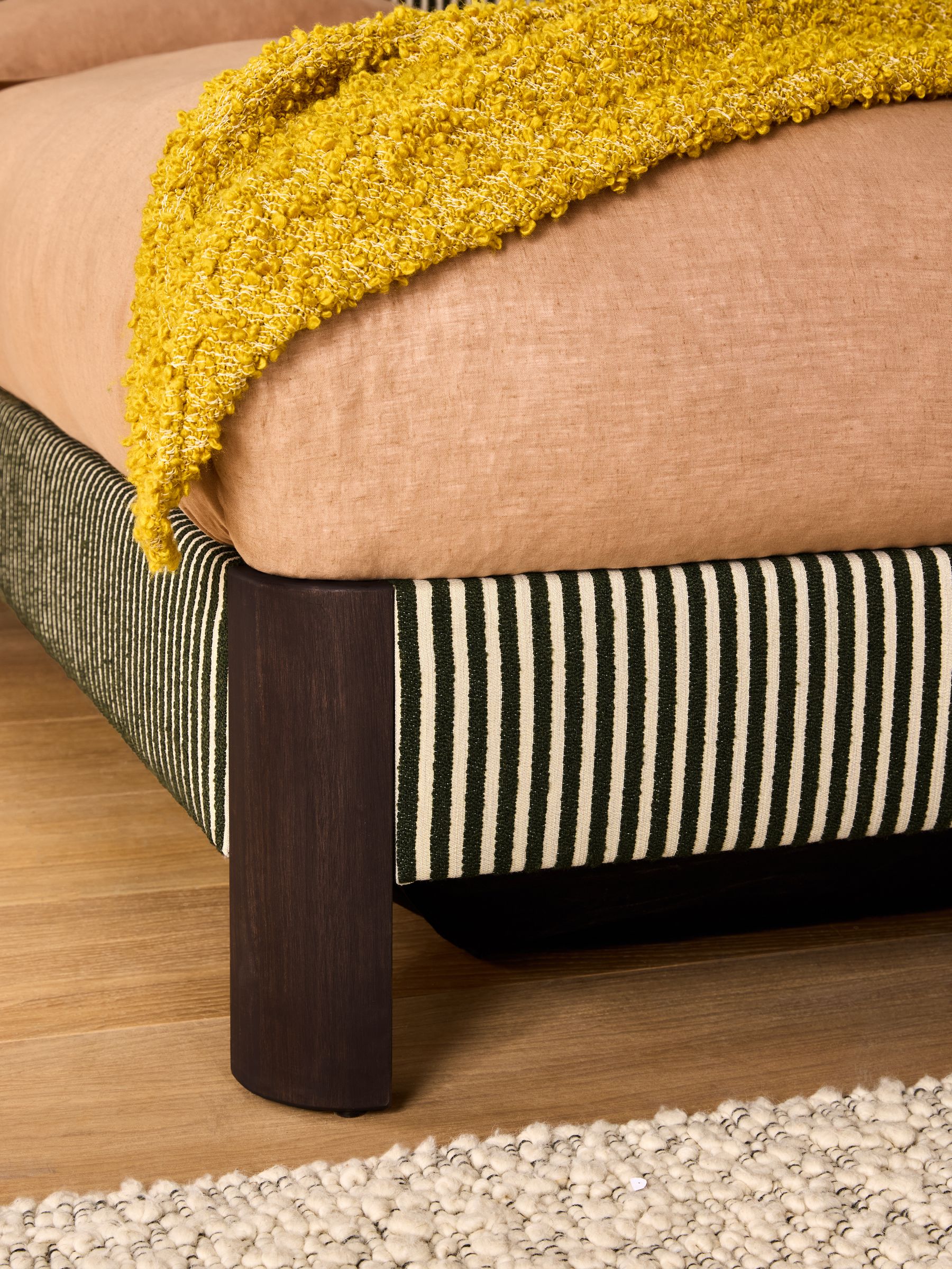 Evander Ottoman Storage Bed in Boucle Stripe Green - Image 2 of 7