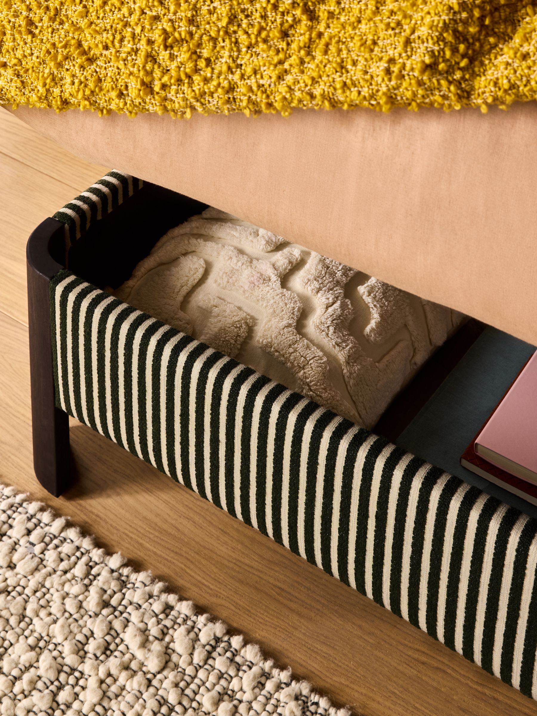 Evander Ottoman Storage Bed in Boucle Stripe Green - Image 3 of 7