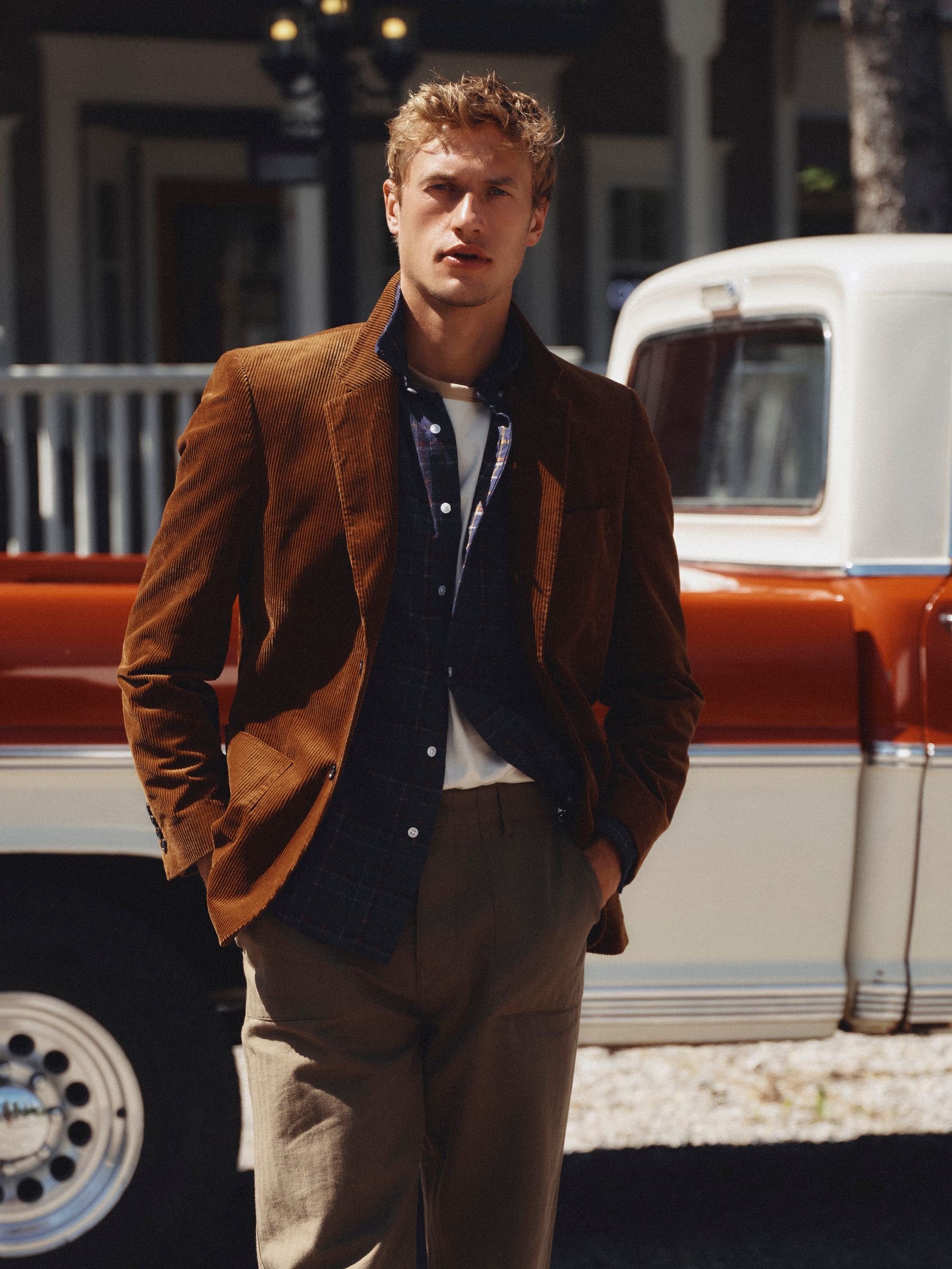 Brown Relaxed Fit Corduroy Suit Jacket - Image 1 of 15