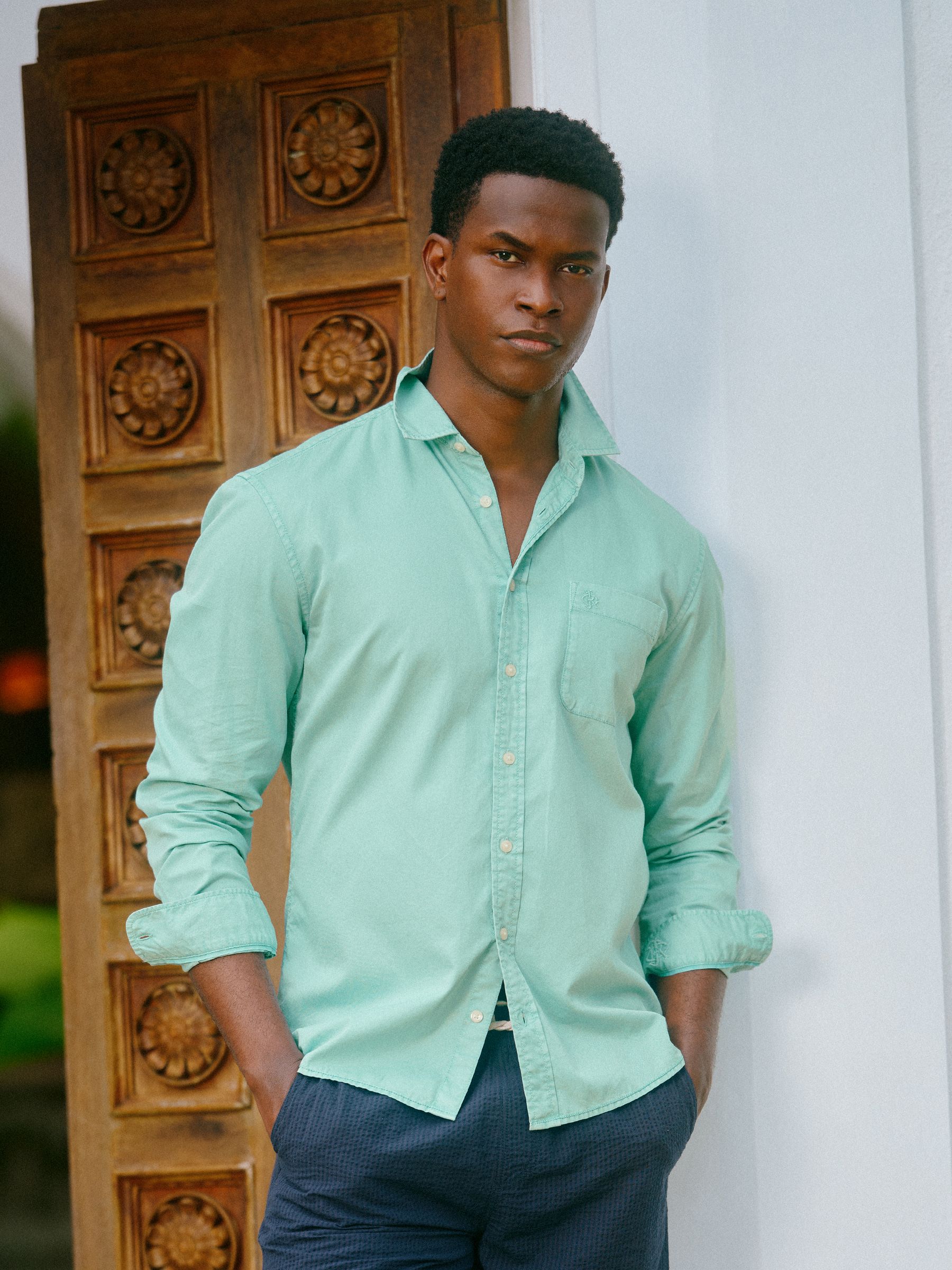 Mint Green Garment Dyed Cotton Twill Long Sleeve Shirt - Image 1 of 1 Mint Green Garment Dyed Cotton Twill Long Sleeve Shirt - Image 1 of 1