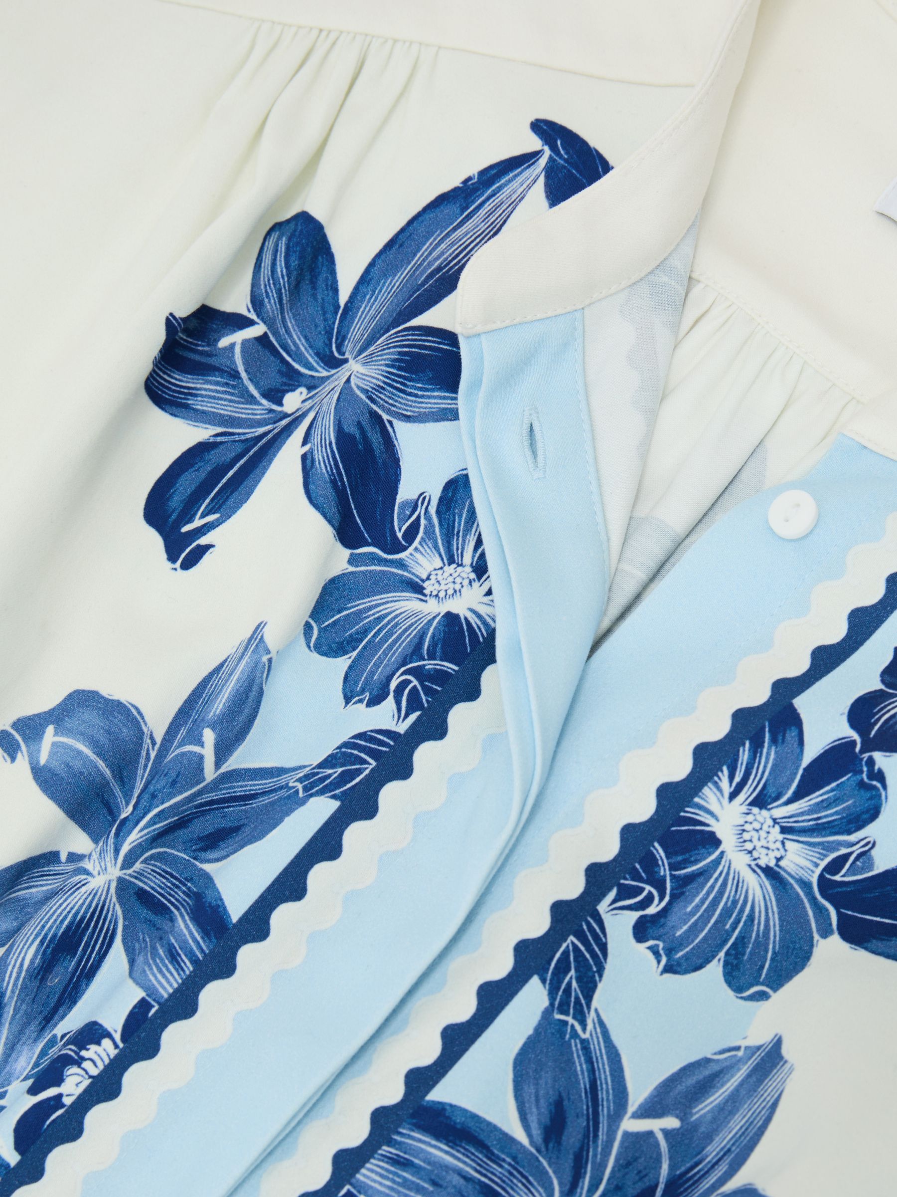 Cotton Floral-Print Belted Playsuit with Stretch in Navy/Ivory - image 3