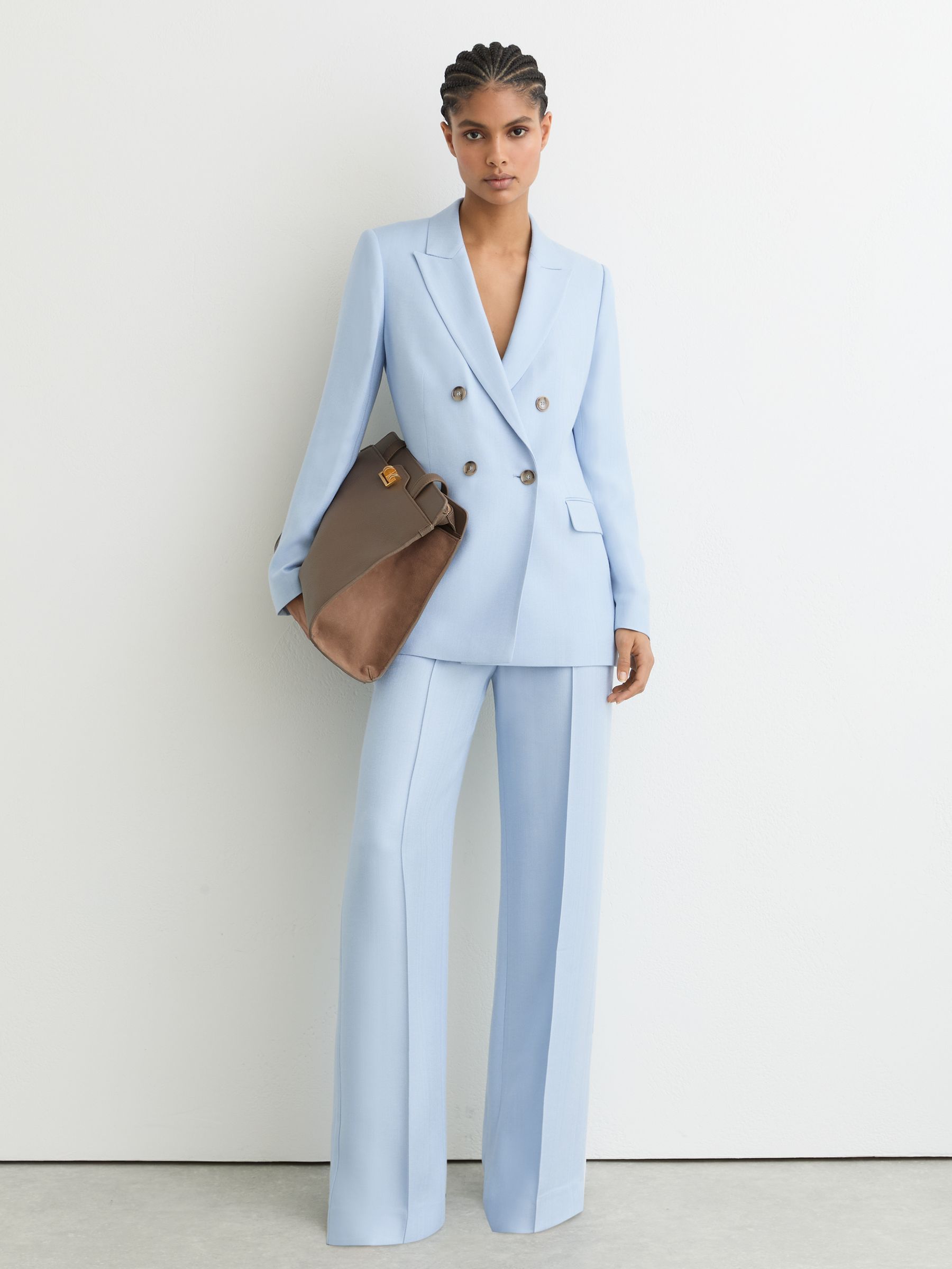 Petite Double-Breasted Peak-Lapel Suit Jacket in Blue - image 4