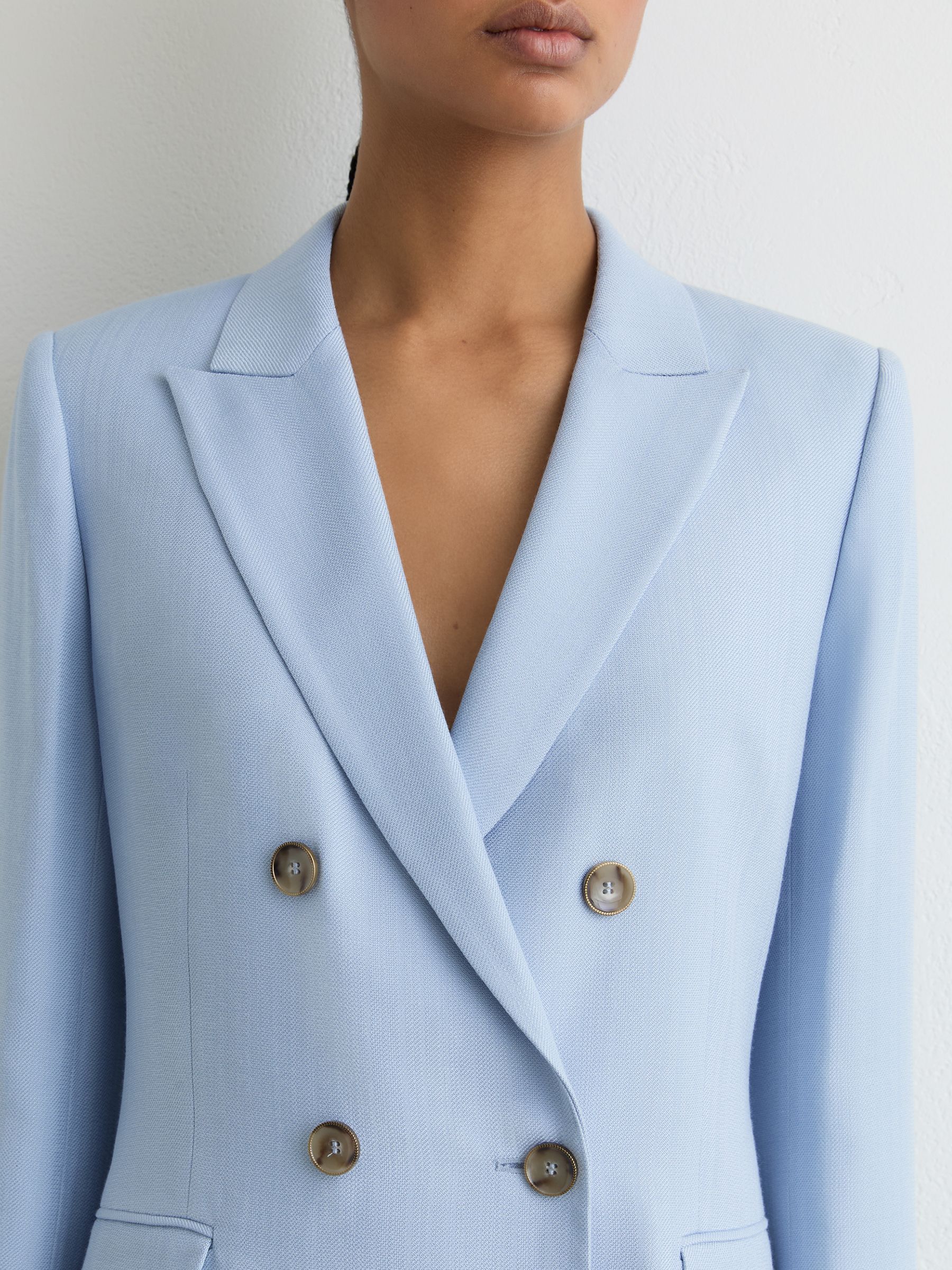 Petite Double-Breasted Peak-Lapel Suit Jacket in Blue - Image 5 of 9