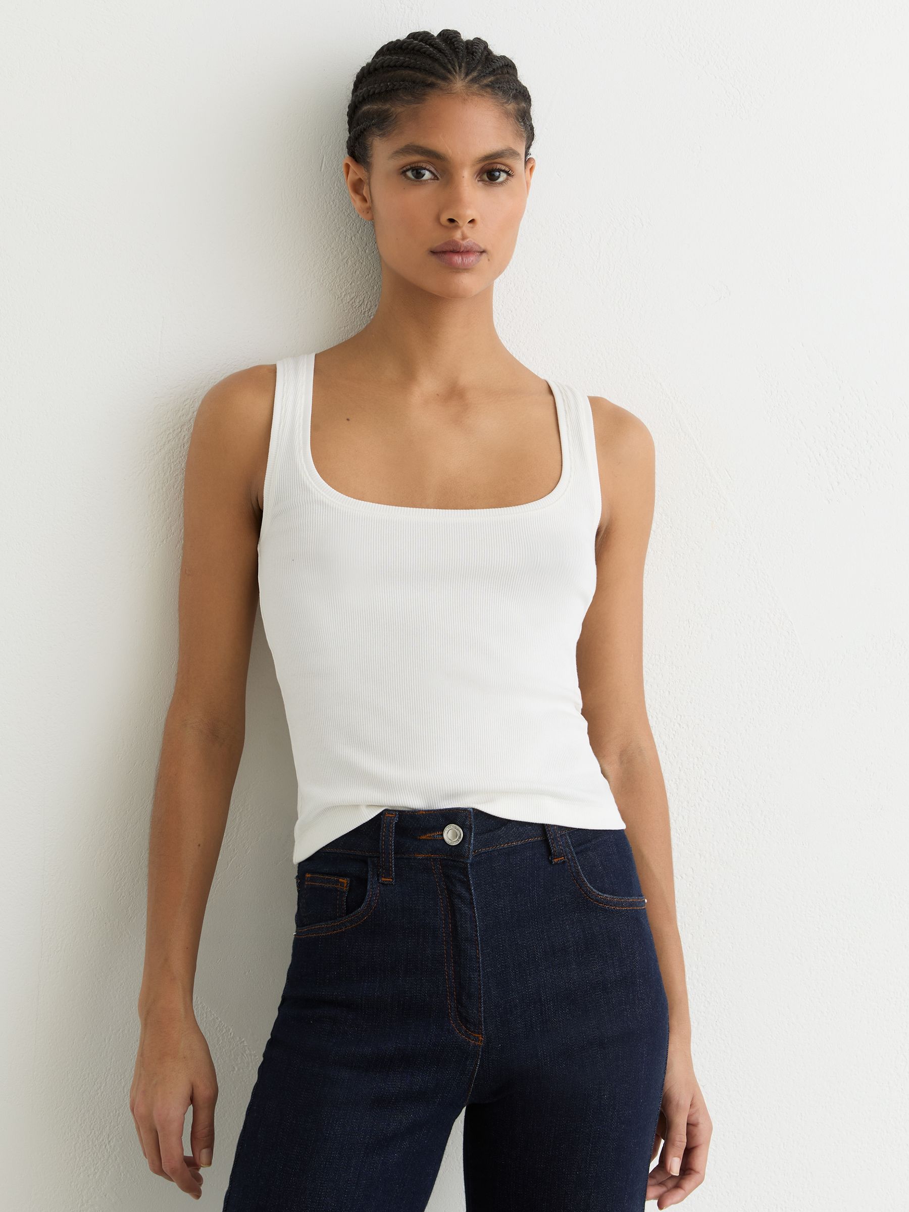 Stretch-Cotton Ribbed Square-Neck Vest in White - image 5