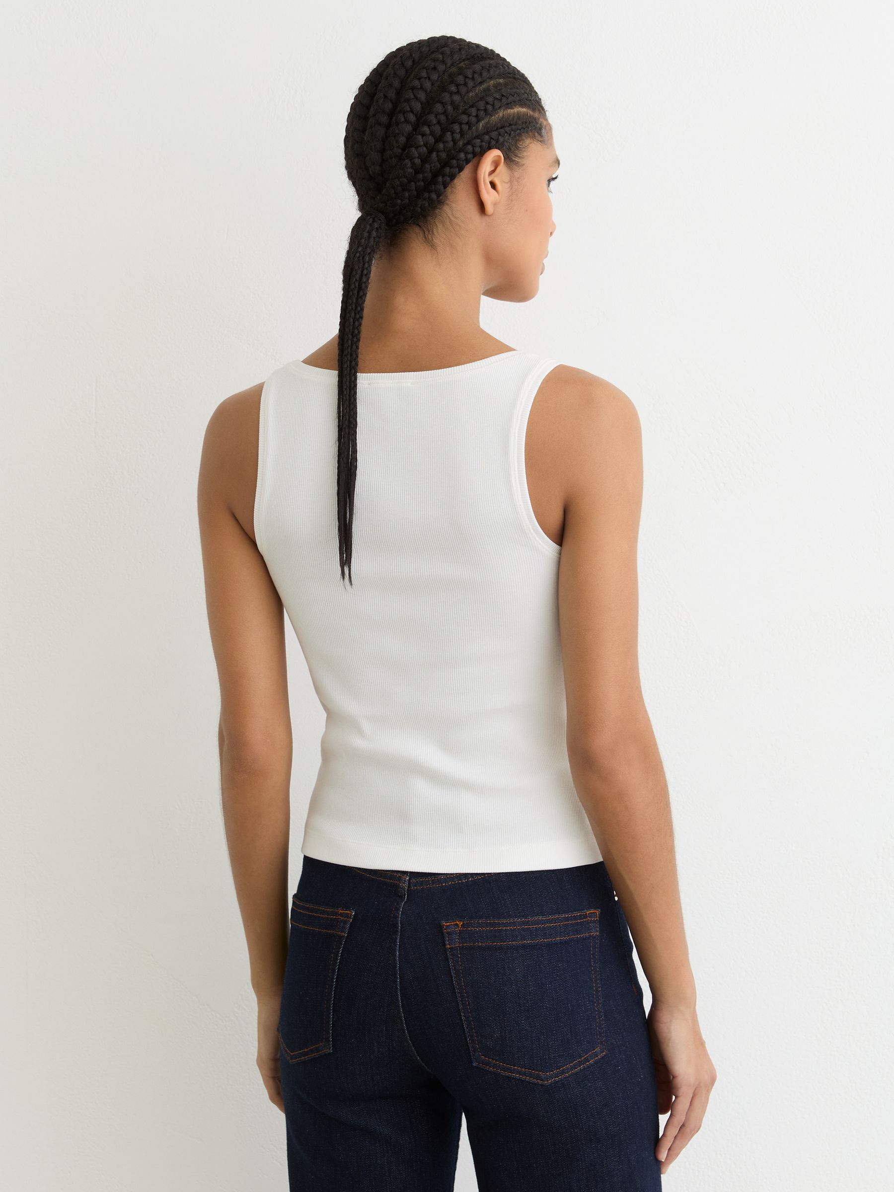 Stretch-Cotton Ribbed Square-Neck Vest in White - Image 5 of 6