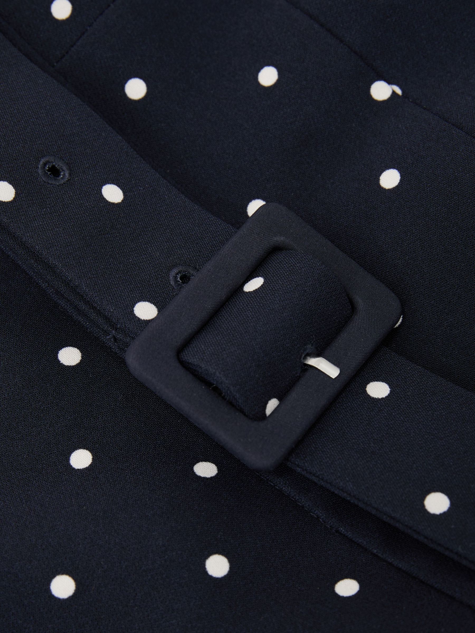 Polka Dot-Print Belted Midi Dress in Navy - image 4