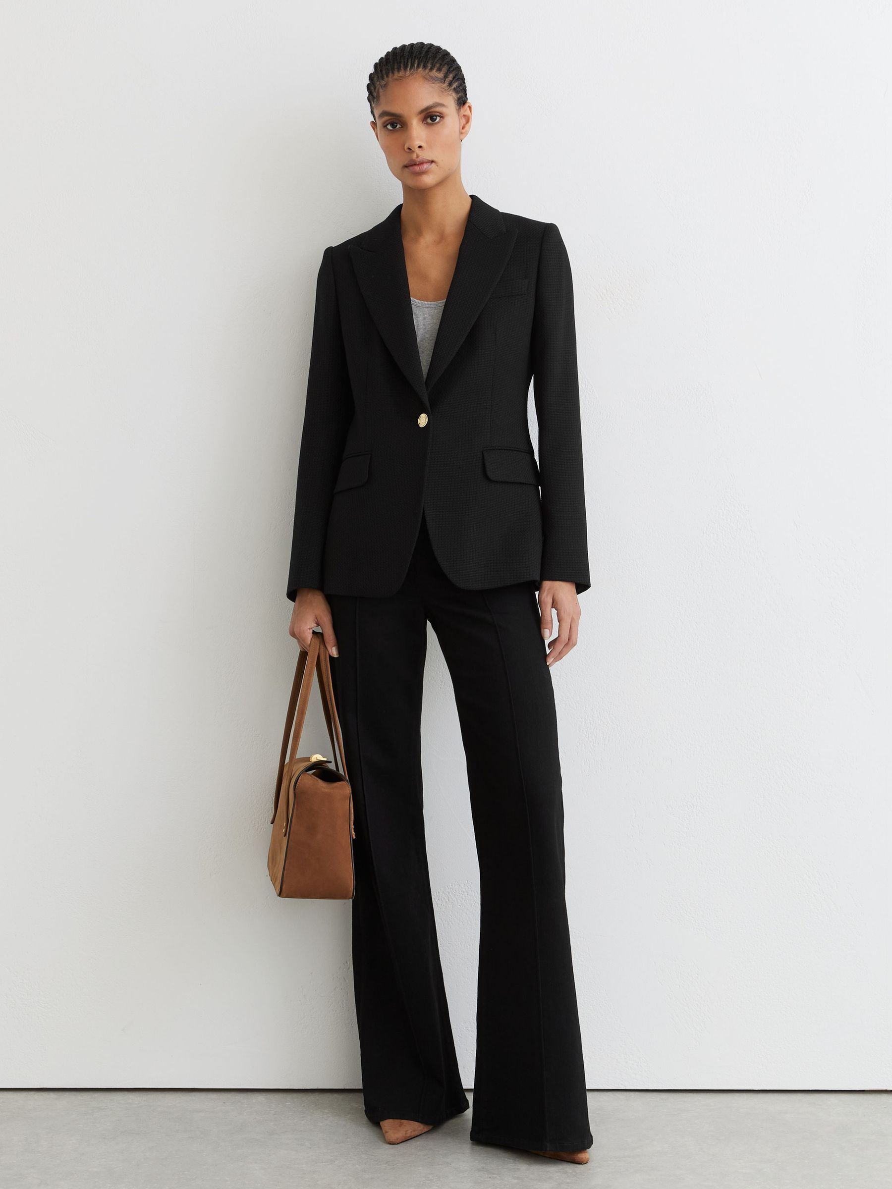 Wool-Blend Textured Single-Breasted Blazer in Black - image 4