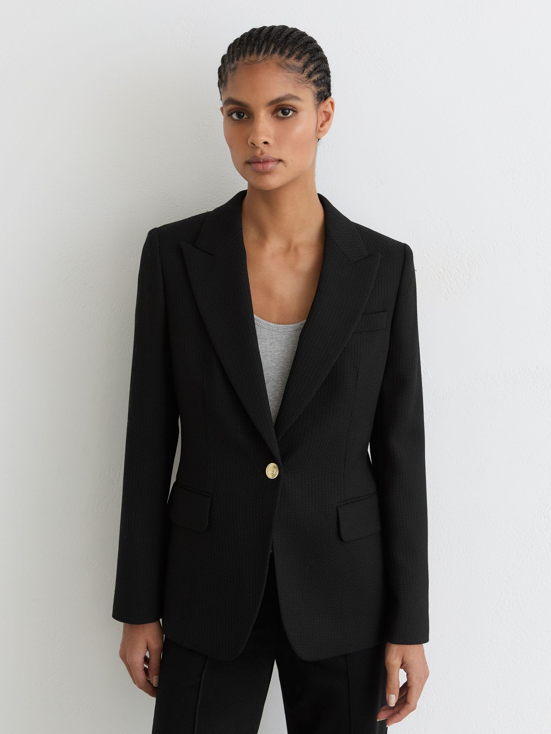Wool-Blend Textured Single-Breasted Blazer in Black - image 2