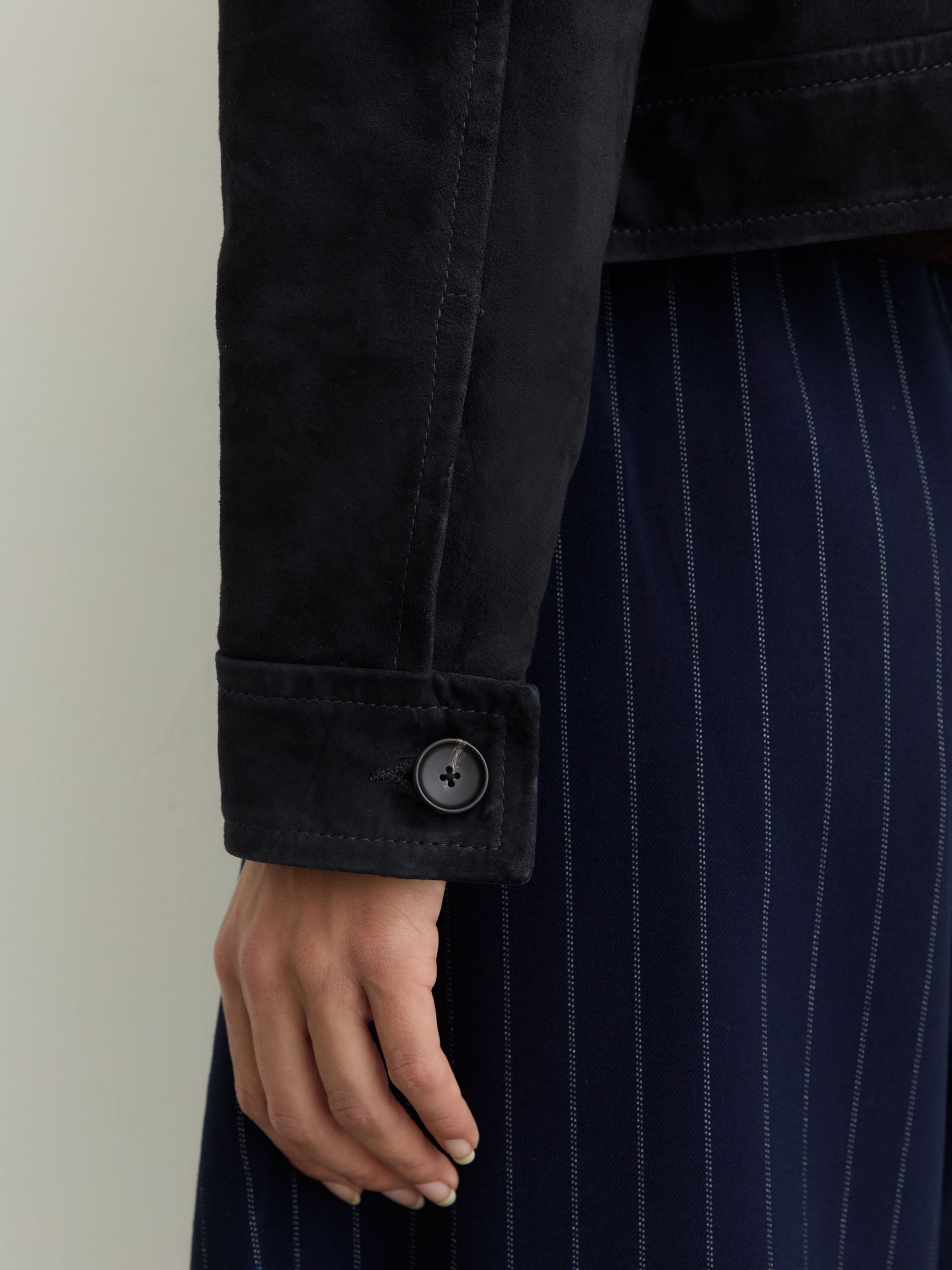 Suede Cropped Trucker Jacket in Navy - Image 6 of 8