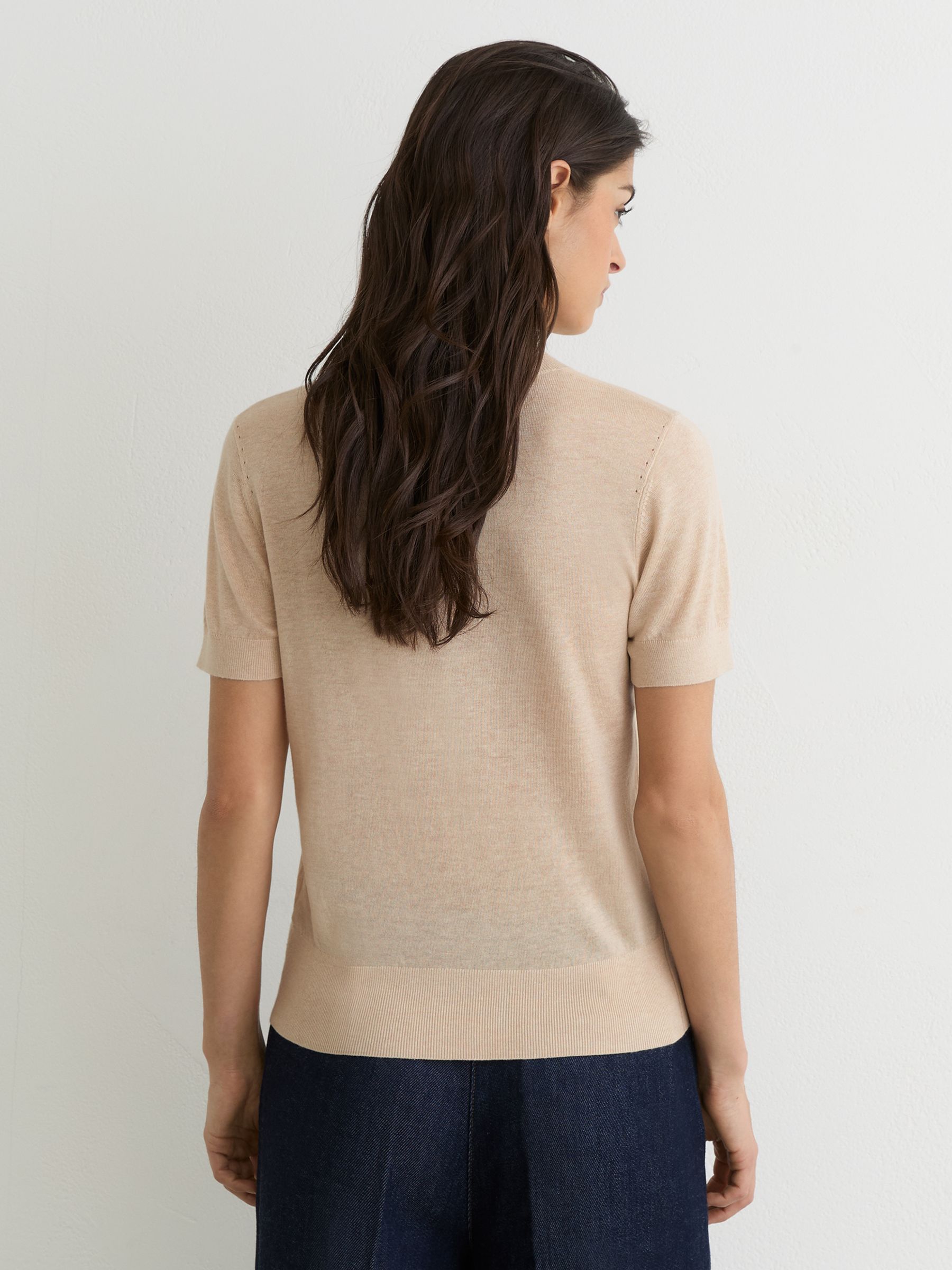 Short-Sleeve Knitted Top with Linen in Neutral - image 5