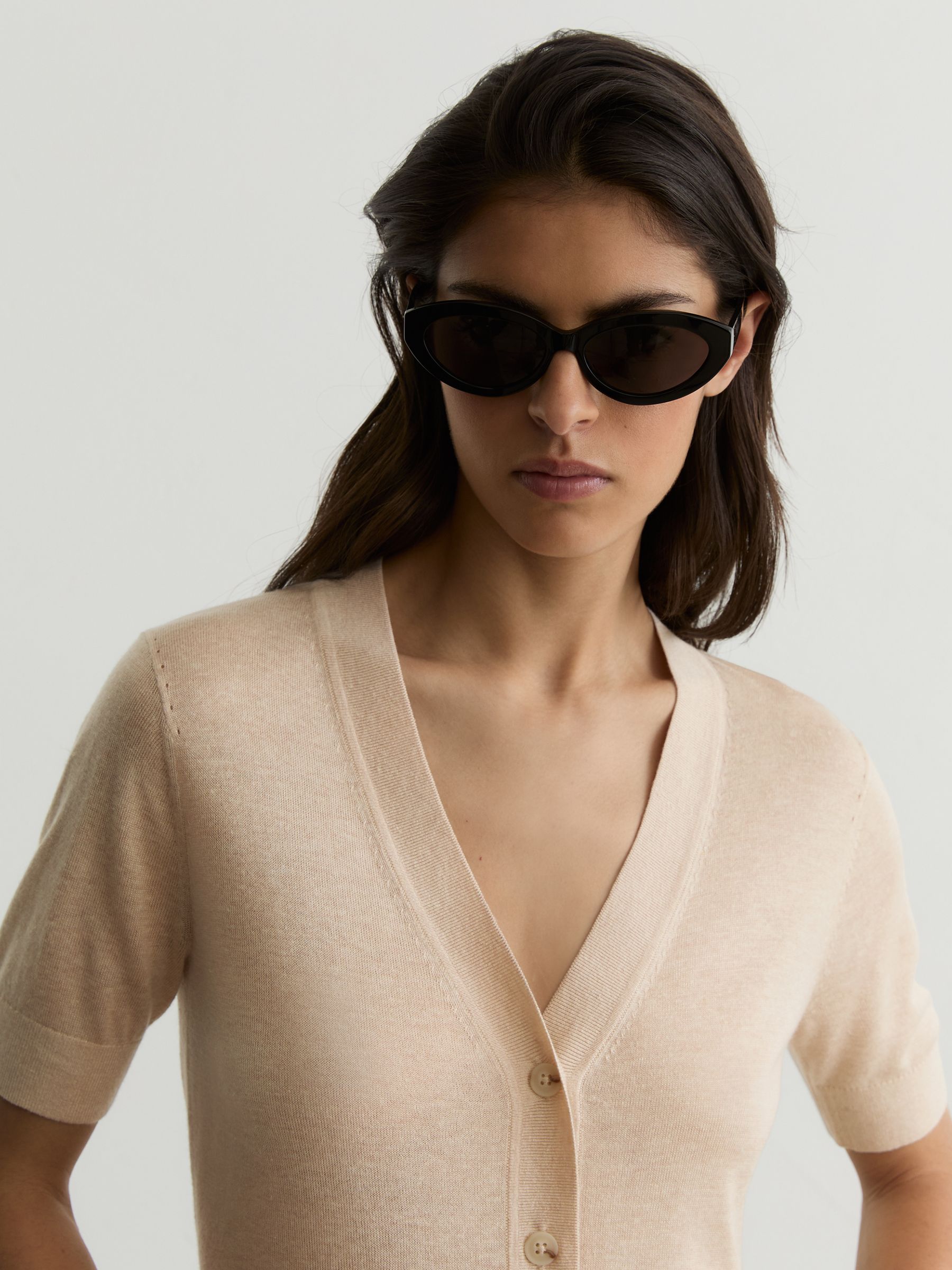 V-Neck Short-Sleeve Cardigan in Neutral - image 4