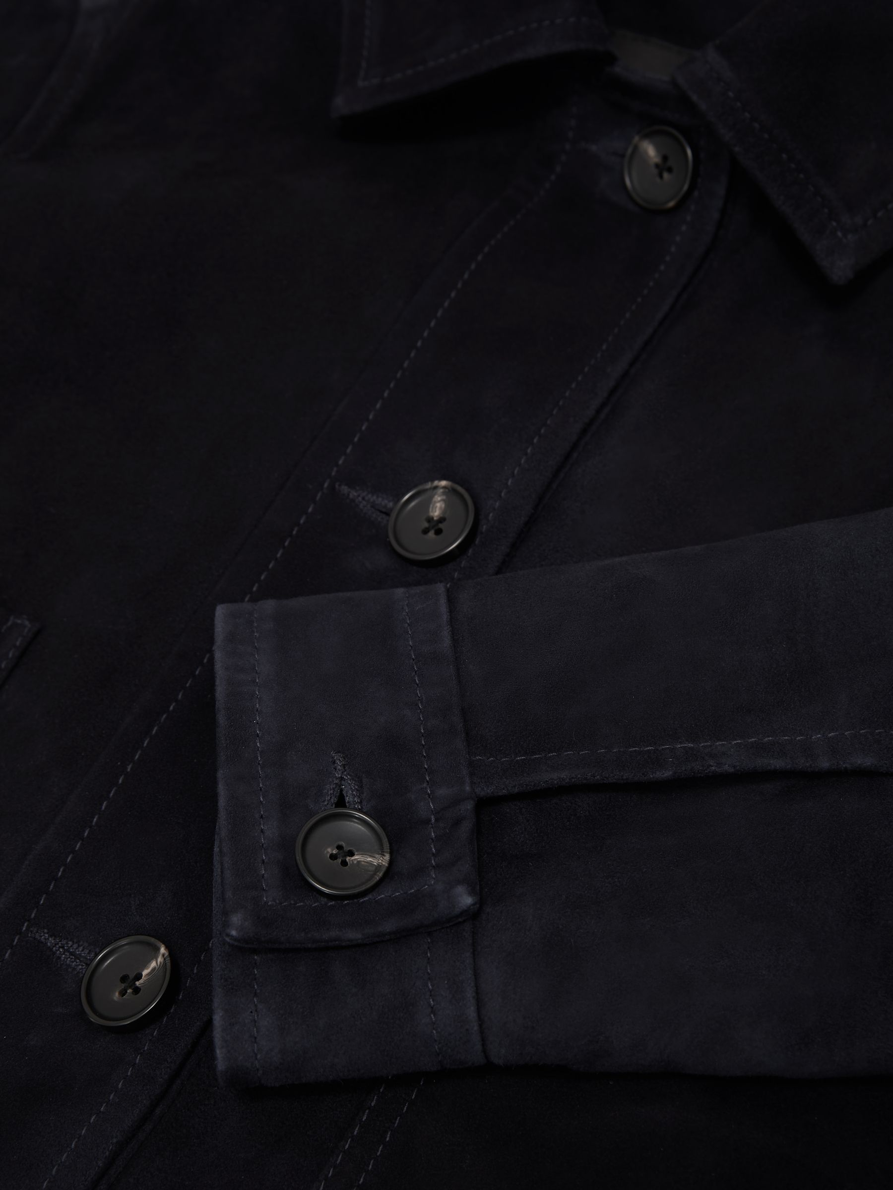 Petite Suede Cropped Trucker Jacket in Navy - Image 8 of 9