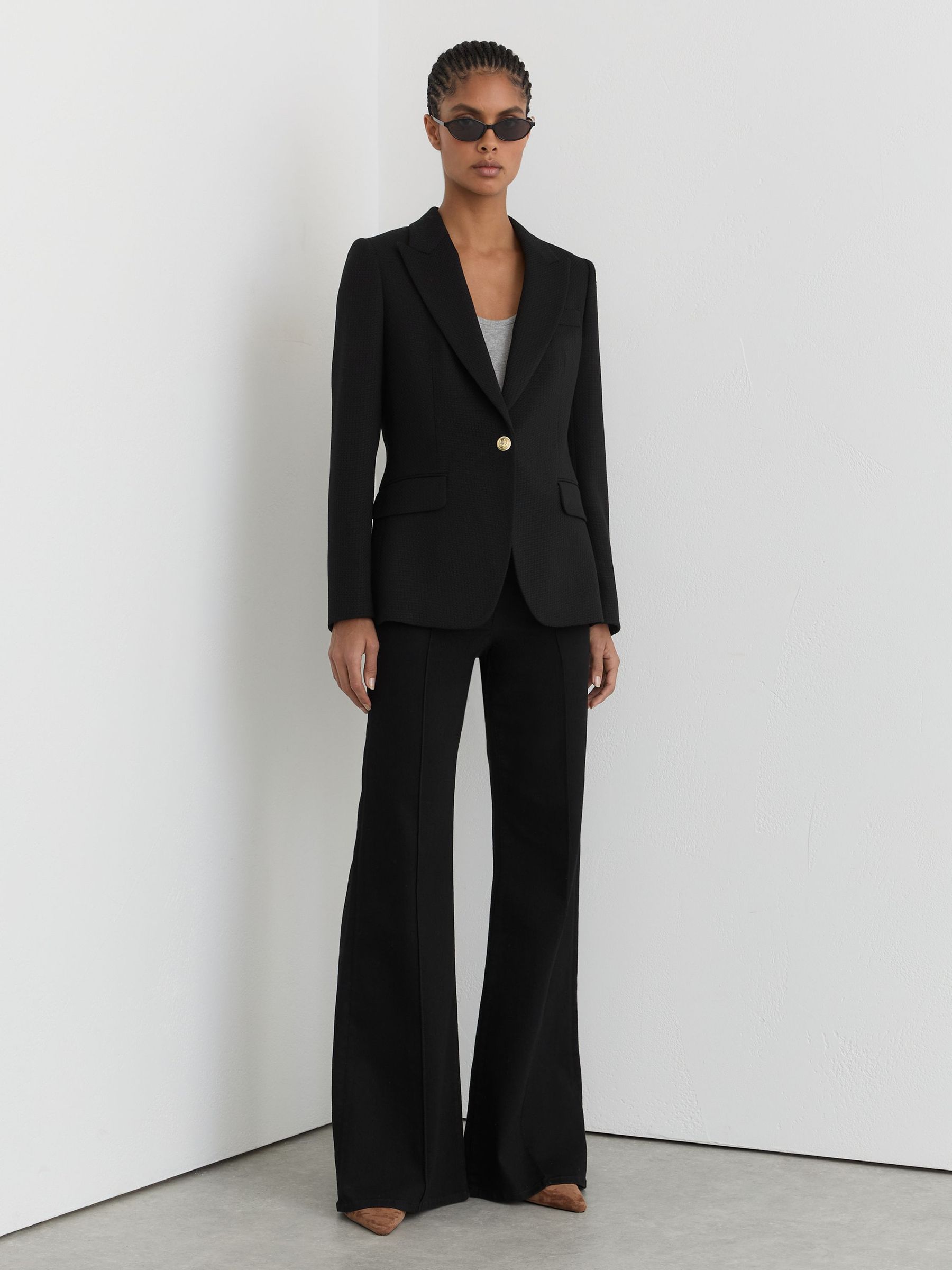 Petite Wool-Blend Textured Single-Breasted Blazer in Black - image 4