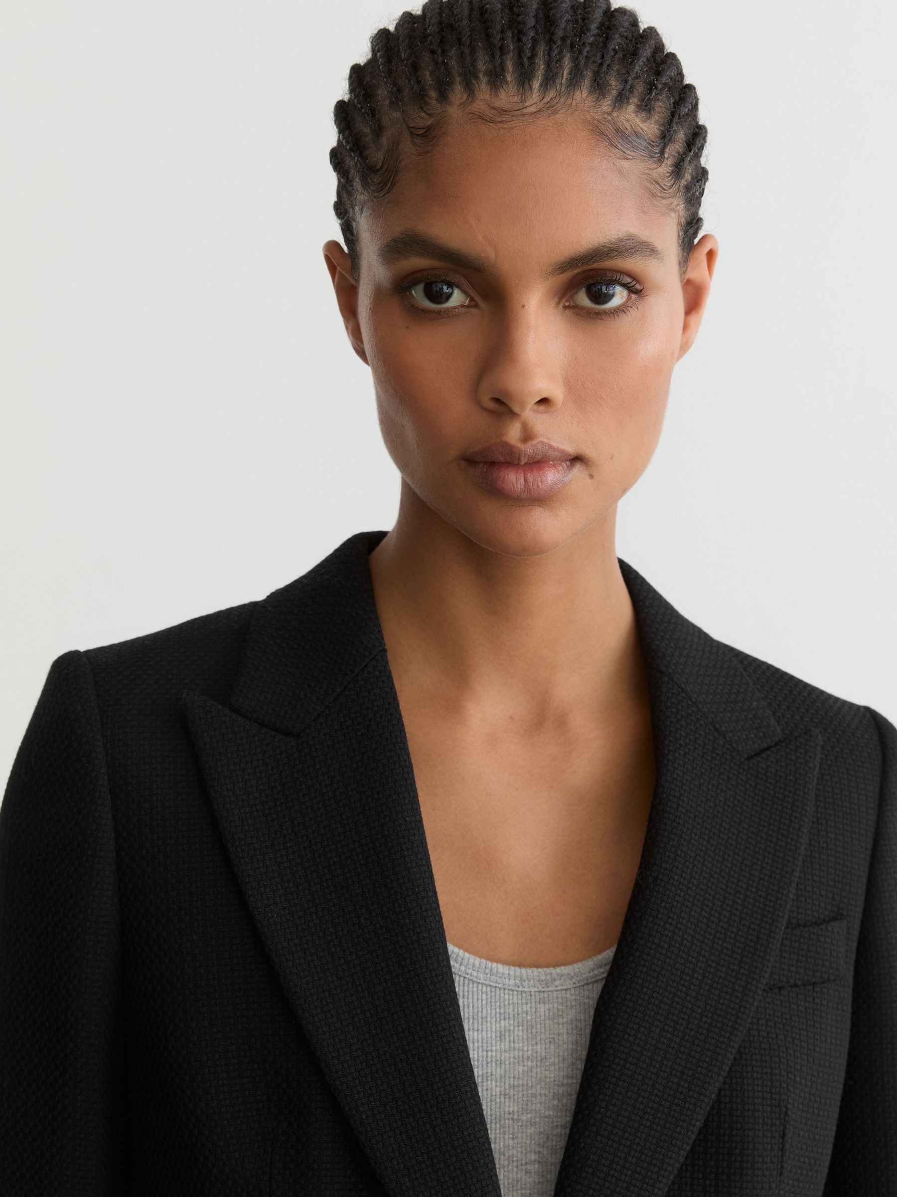 Petite Wool-Blend Textured Single-Breasted Blazer in Black - image 5
