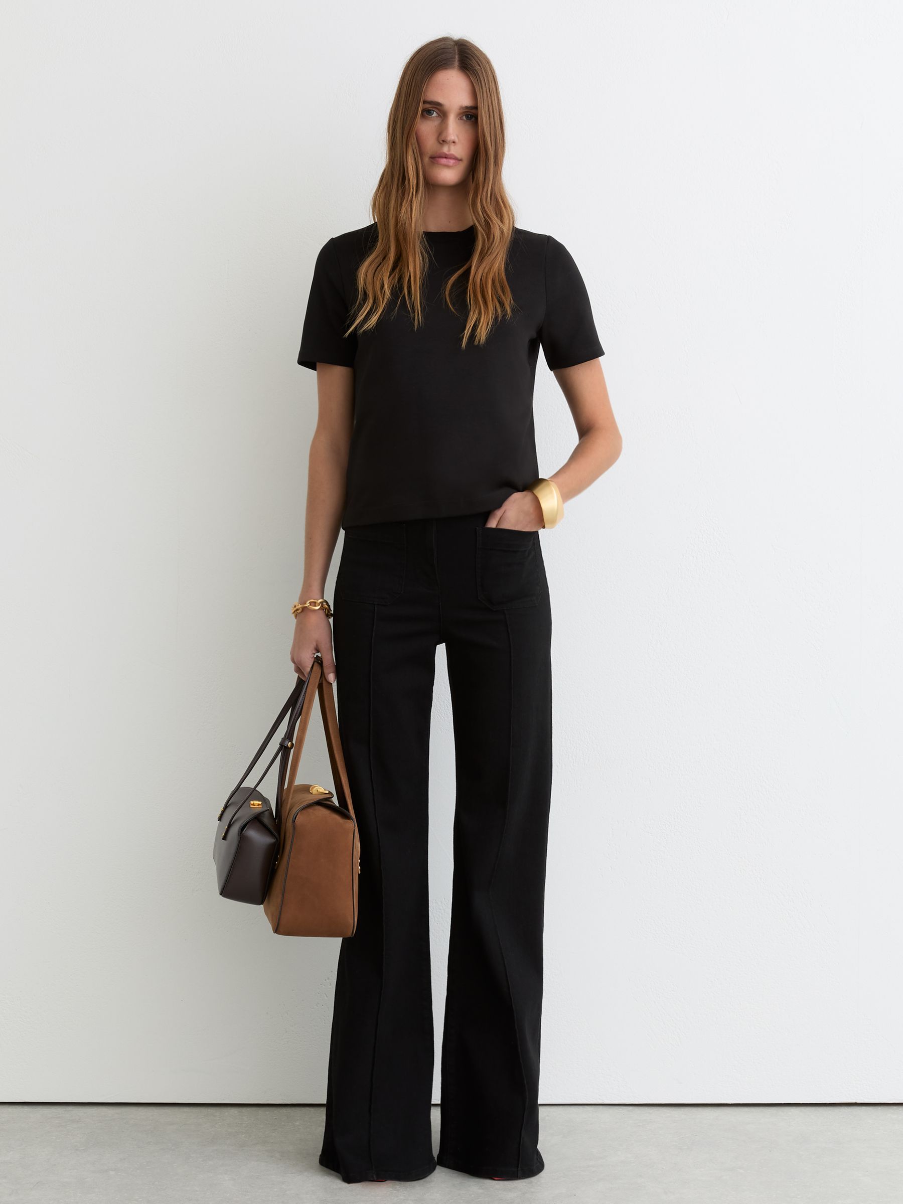 Stretch-Cotton Ribbed-Neck T-Shirt in Black - image 2