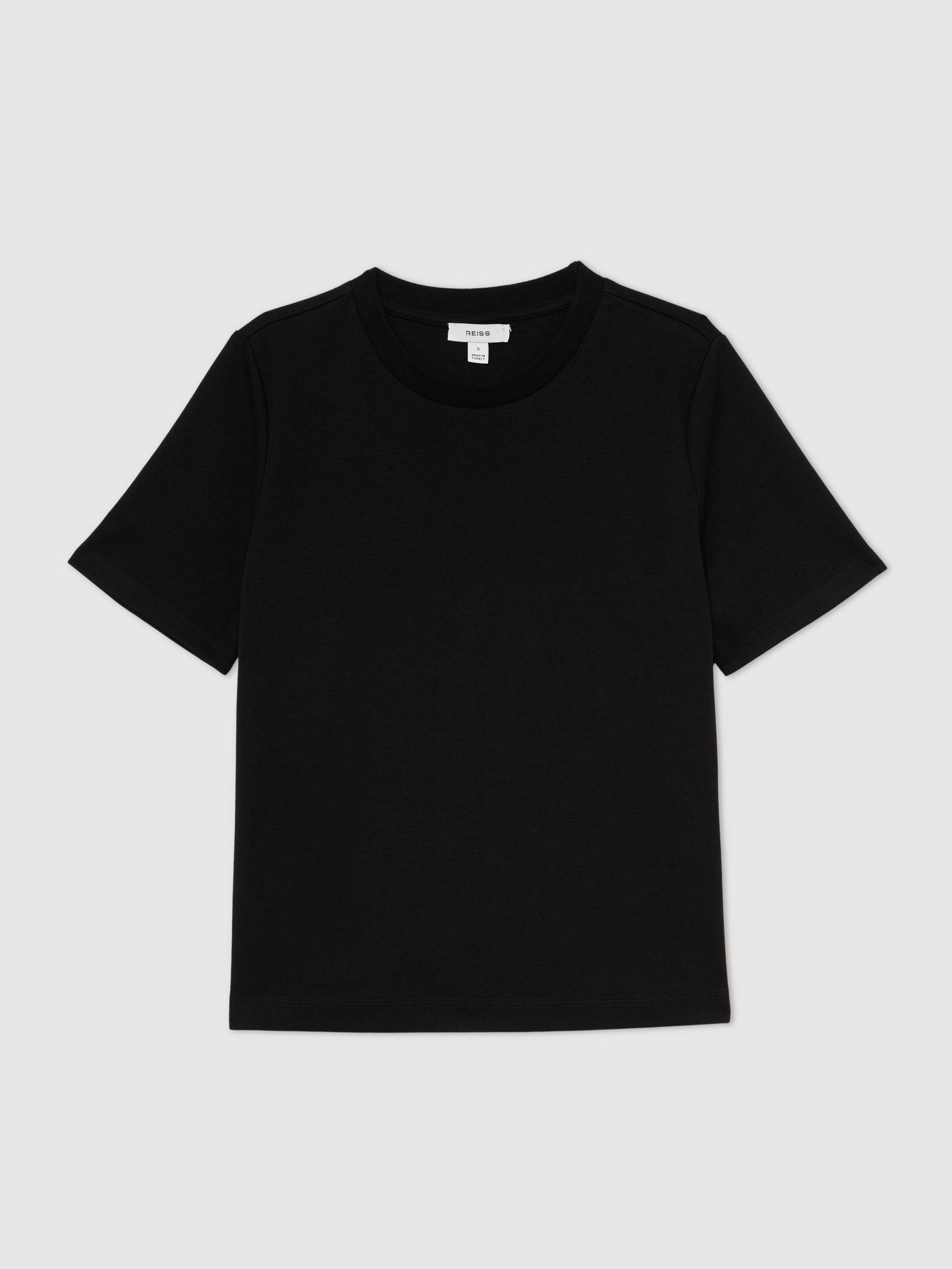 Stretch-Cotton Ribbed-Neck T-Shirt in Black - image 1