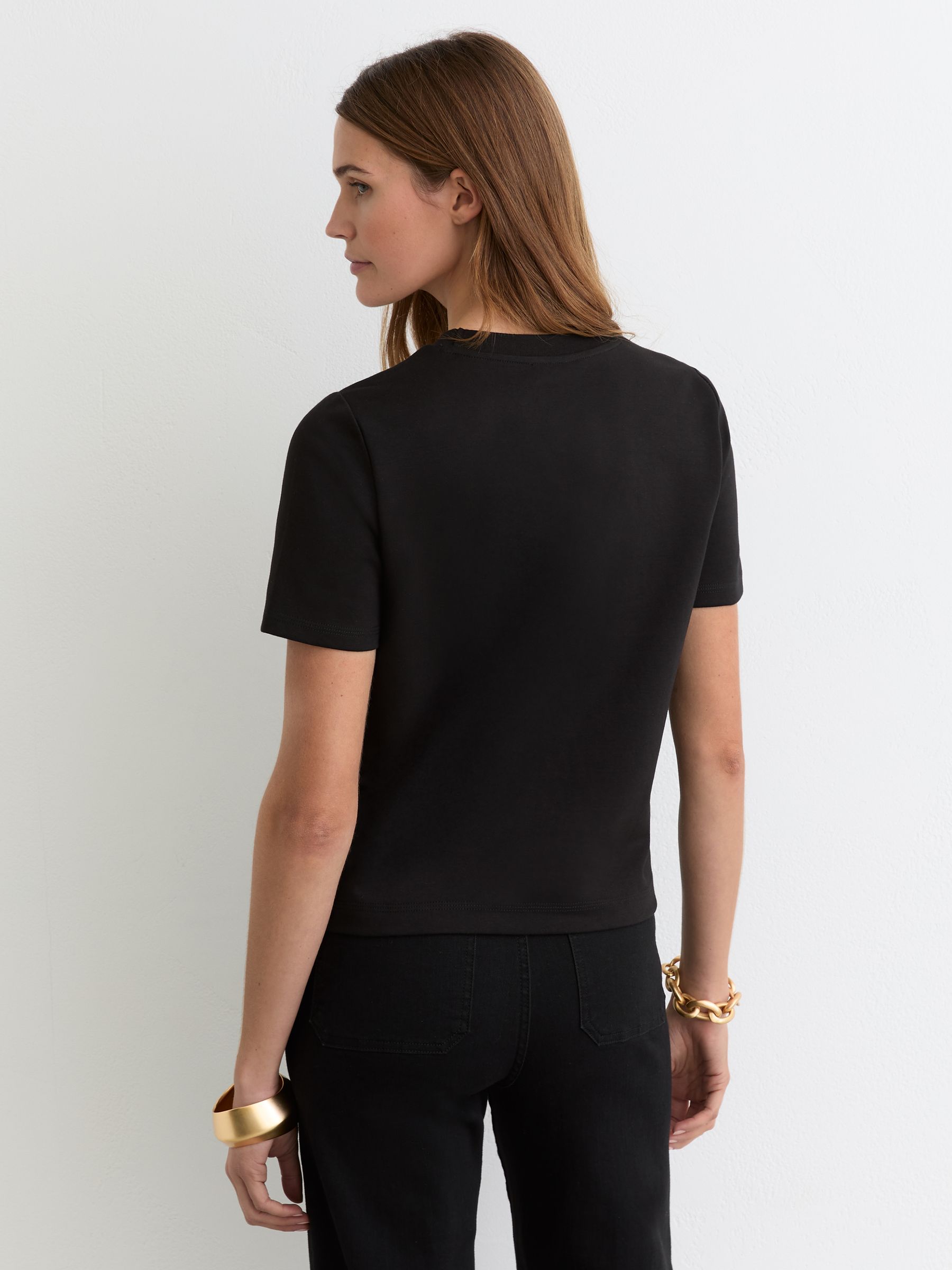 Stretch-Cotton Ribbed-Neck T-Shirt in Black - image 3