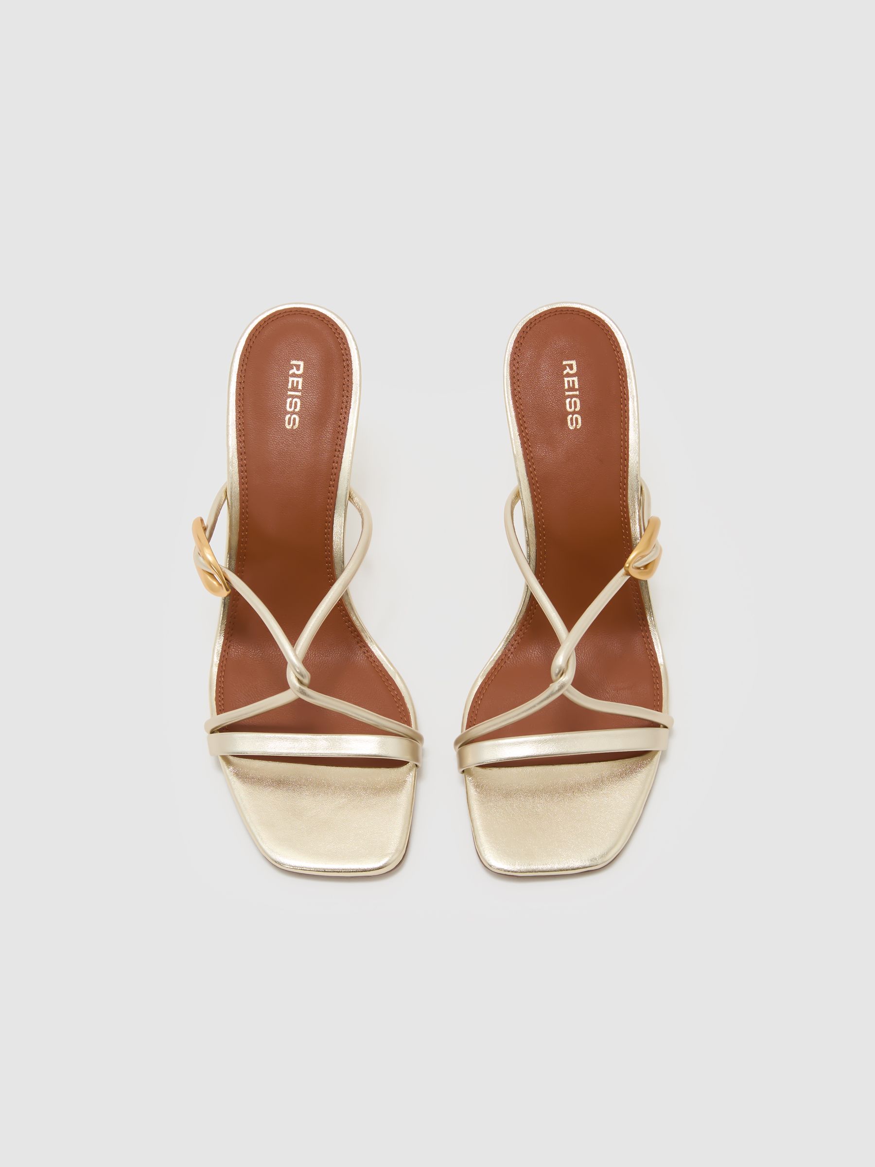 Leather Metallic Detail Heeled Sandals in Gold - Image 2 of 4