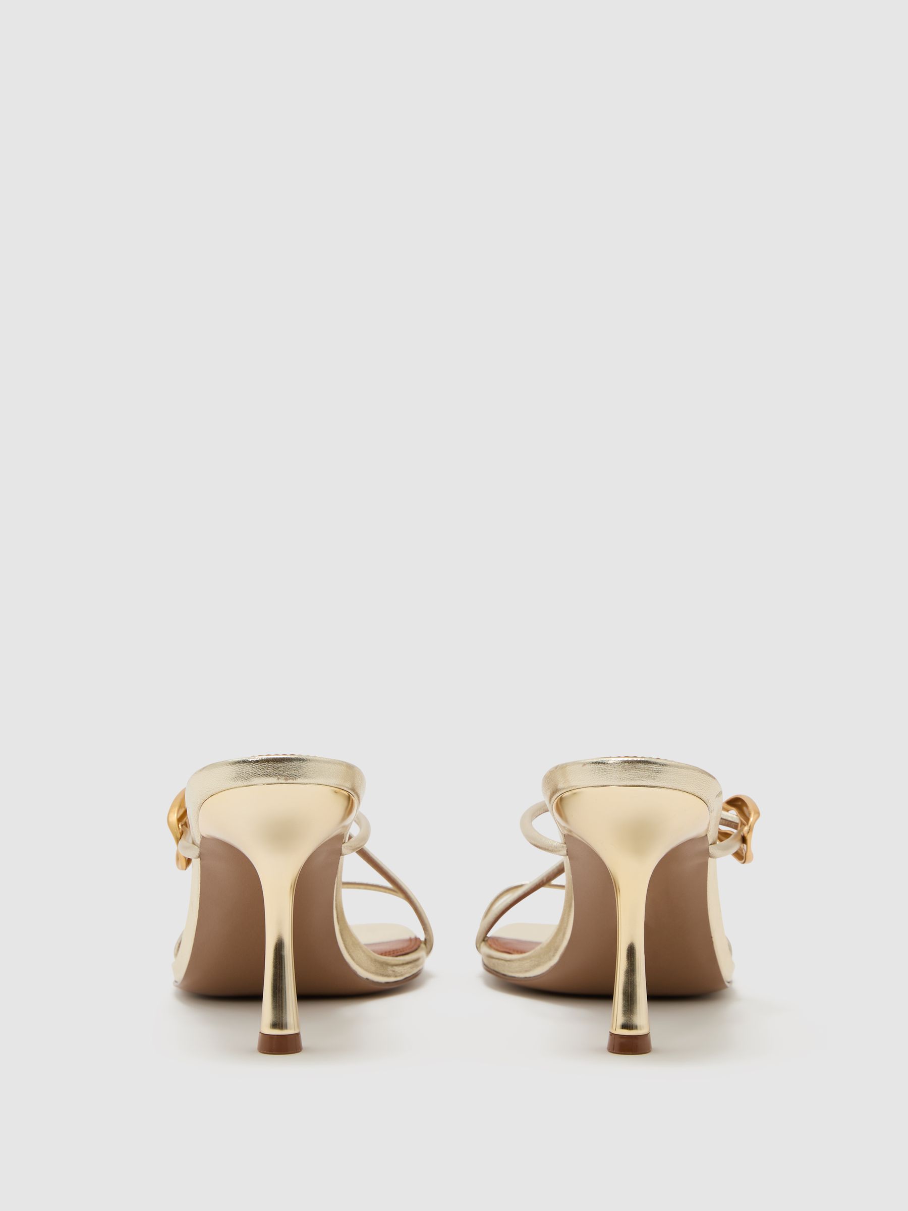 Leather Metallic Detail Heeled Sandals in Gold - image 2