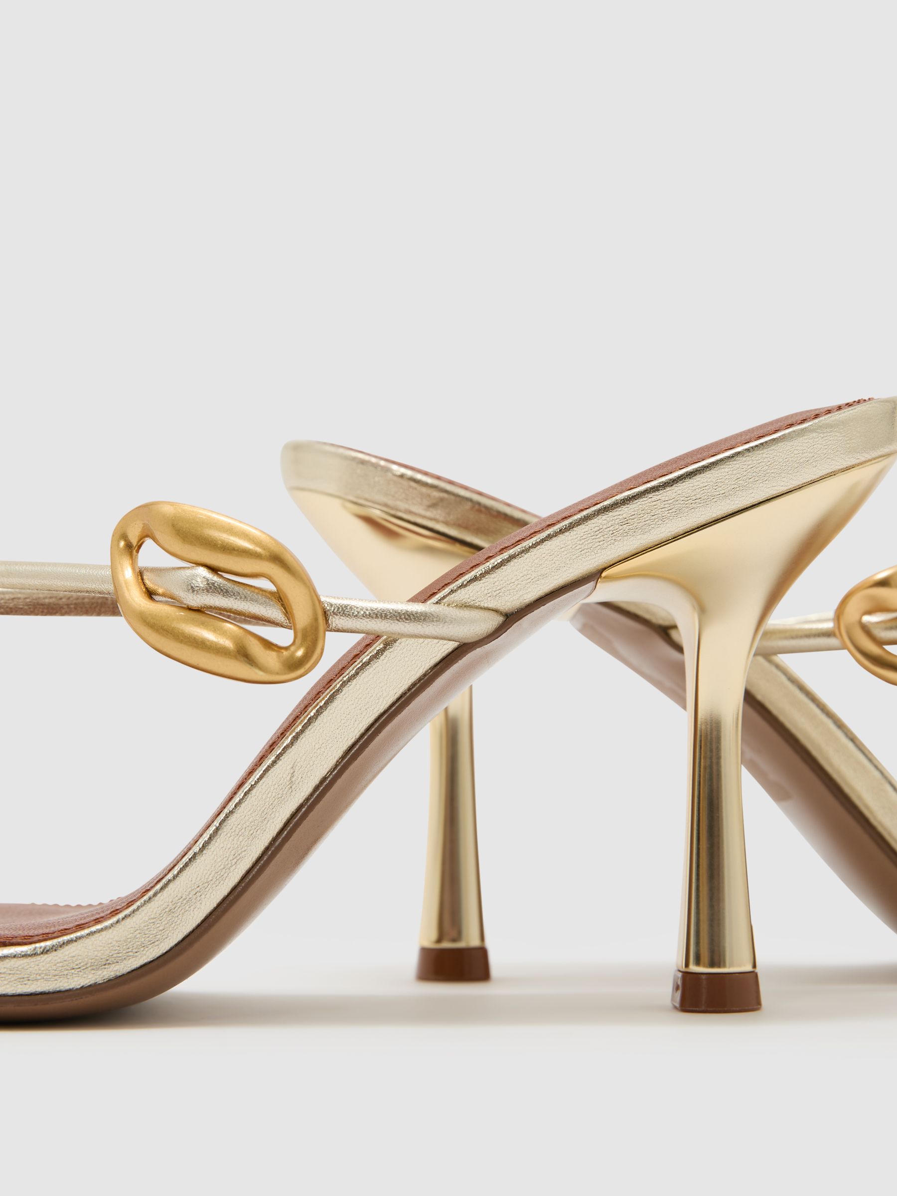 Leather Metallic Detail Heeled Sandals in Gold - Image 4 of 4