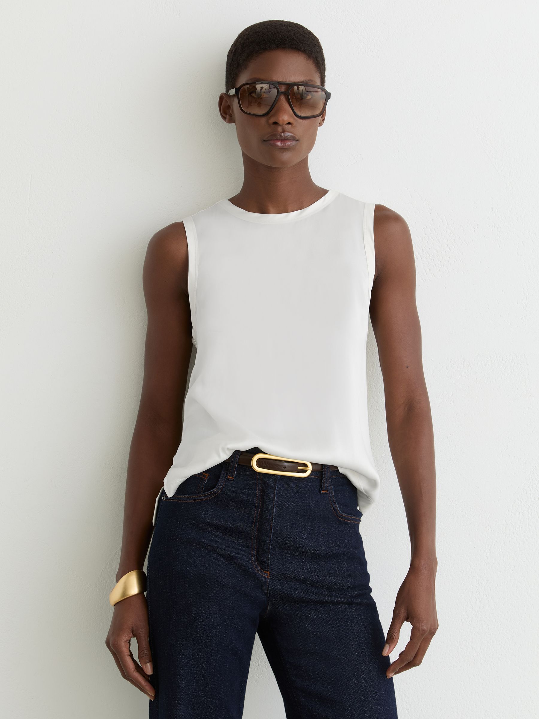 Silk-Front Jersey Vest in White - Image 1 of 7