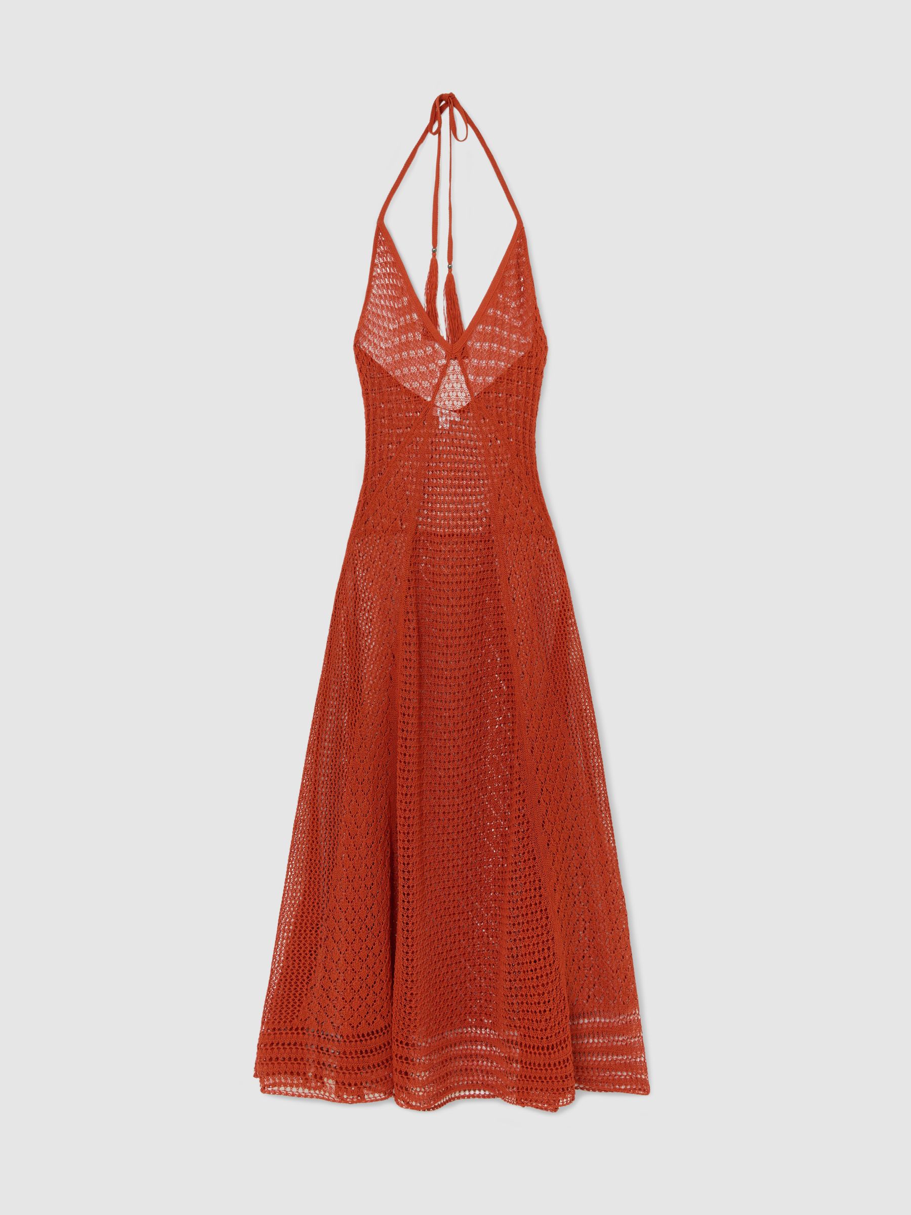 Cotton-Blend Crochet Beach Dress in Coral Red - image 1