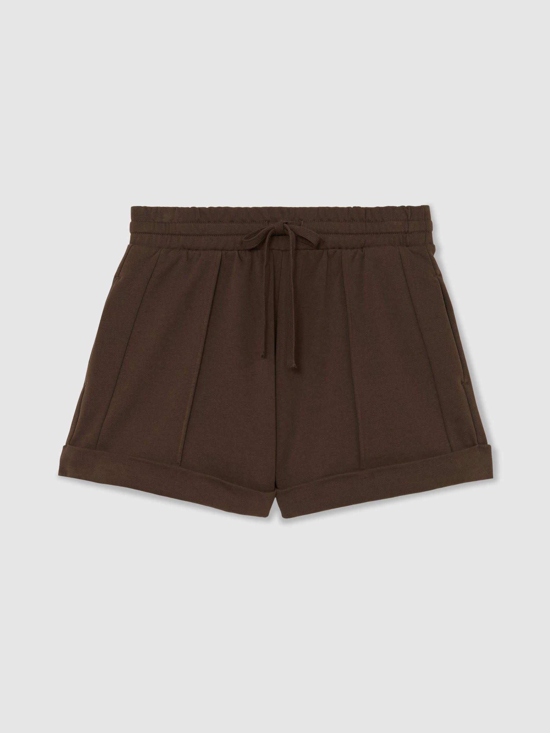 Cotton-Blend Drawstring Sweat Shorts in Chocolate Brown - image 1