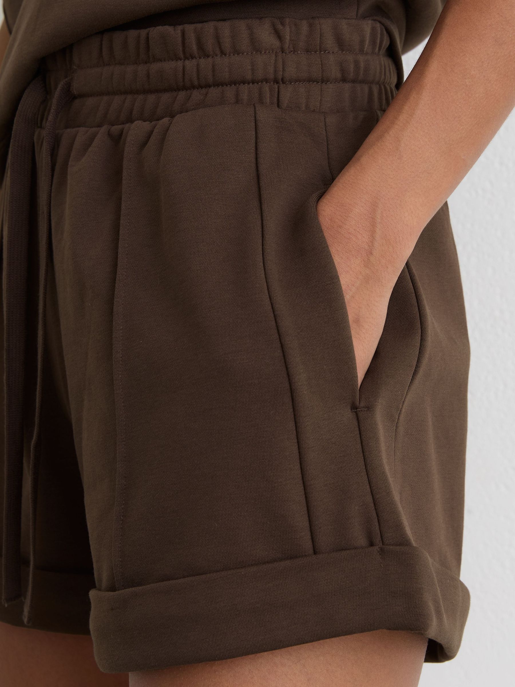 Cotton-Blend Drawstring Sweat Shorts in Chocolate Brown - Image 3 of 6