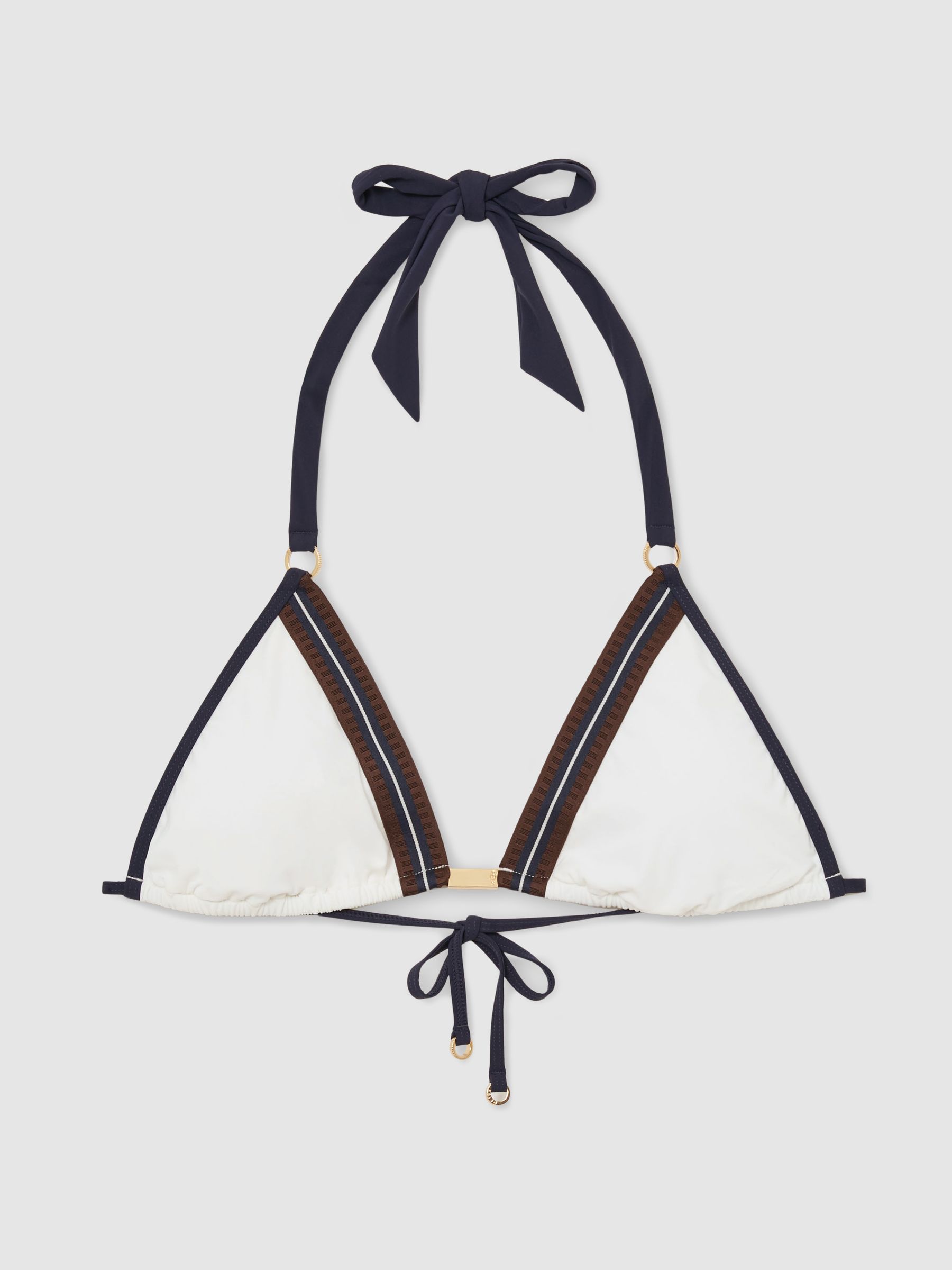 Contrast-Stripe Triangle Bikini Top in Ivory - Image 2 of 6
