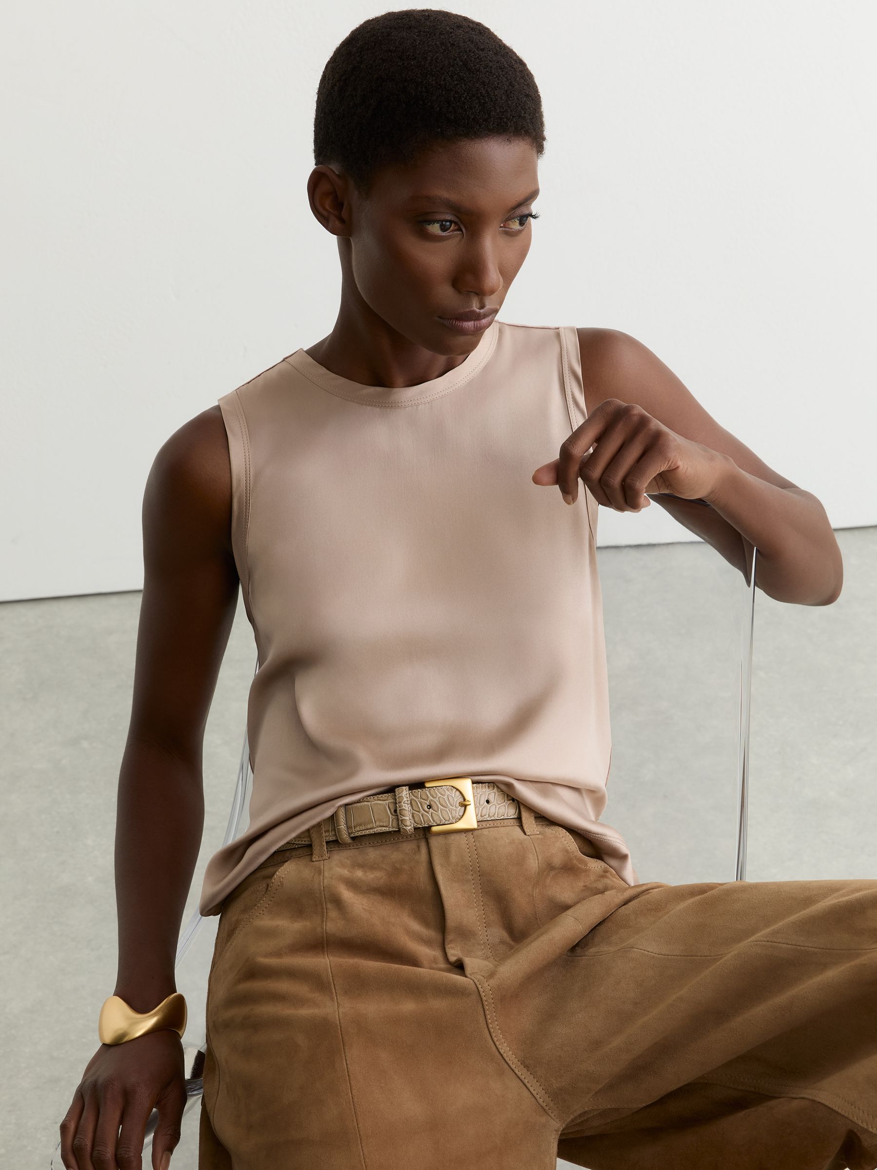 Silk-Front Jersey Vest in Bronze - Image 1 of 7