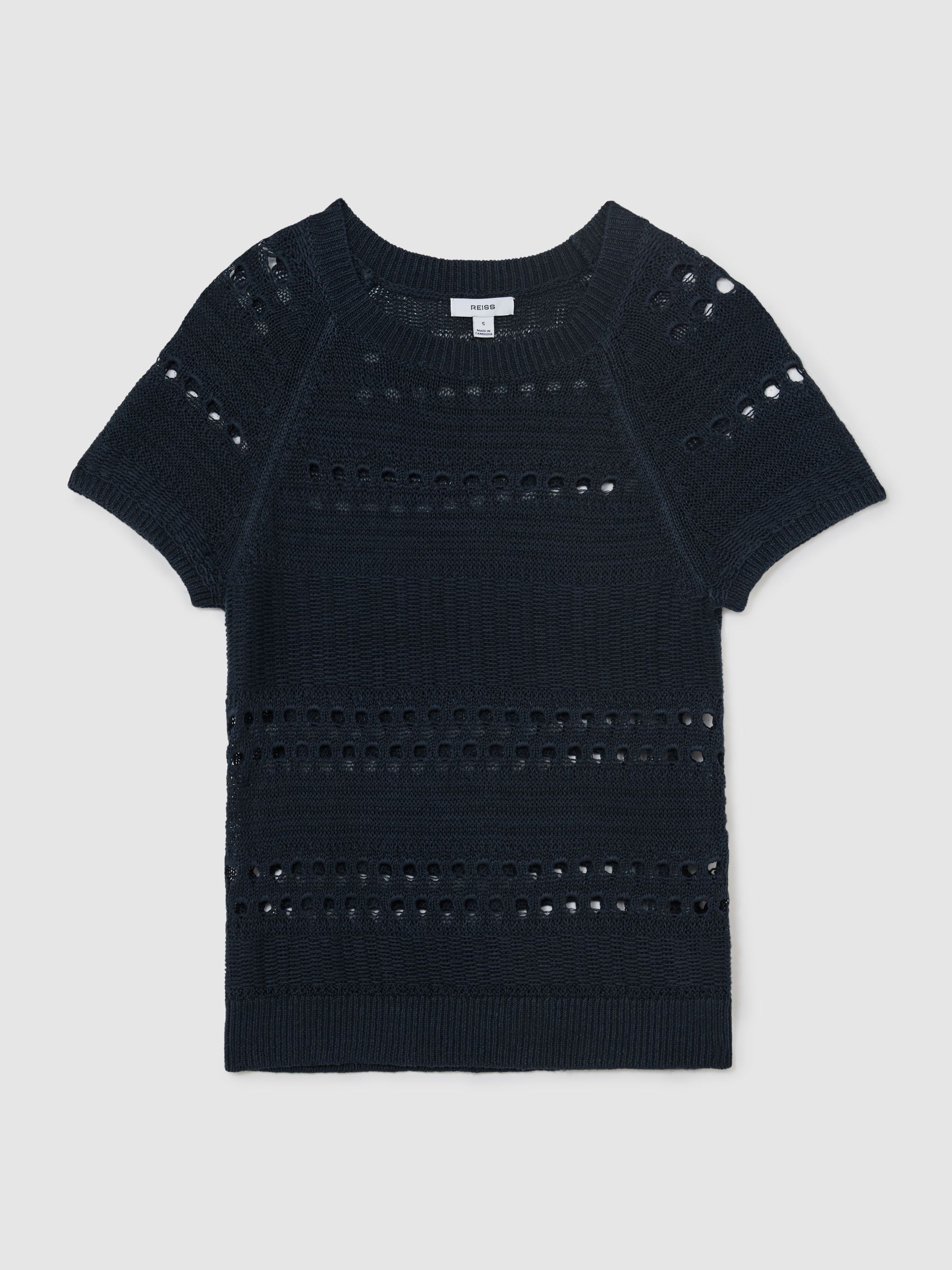 Linen Textured-Knit Top in Navy - Image 2 of 7