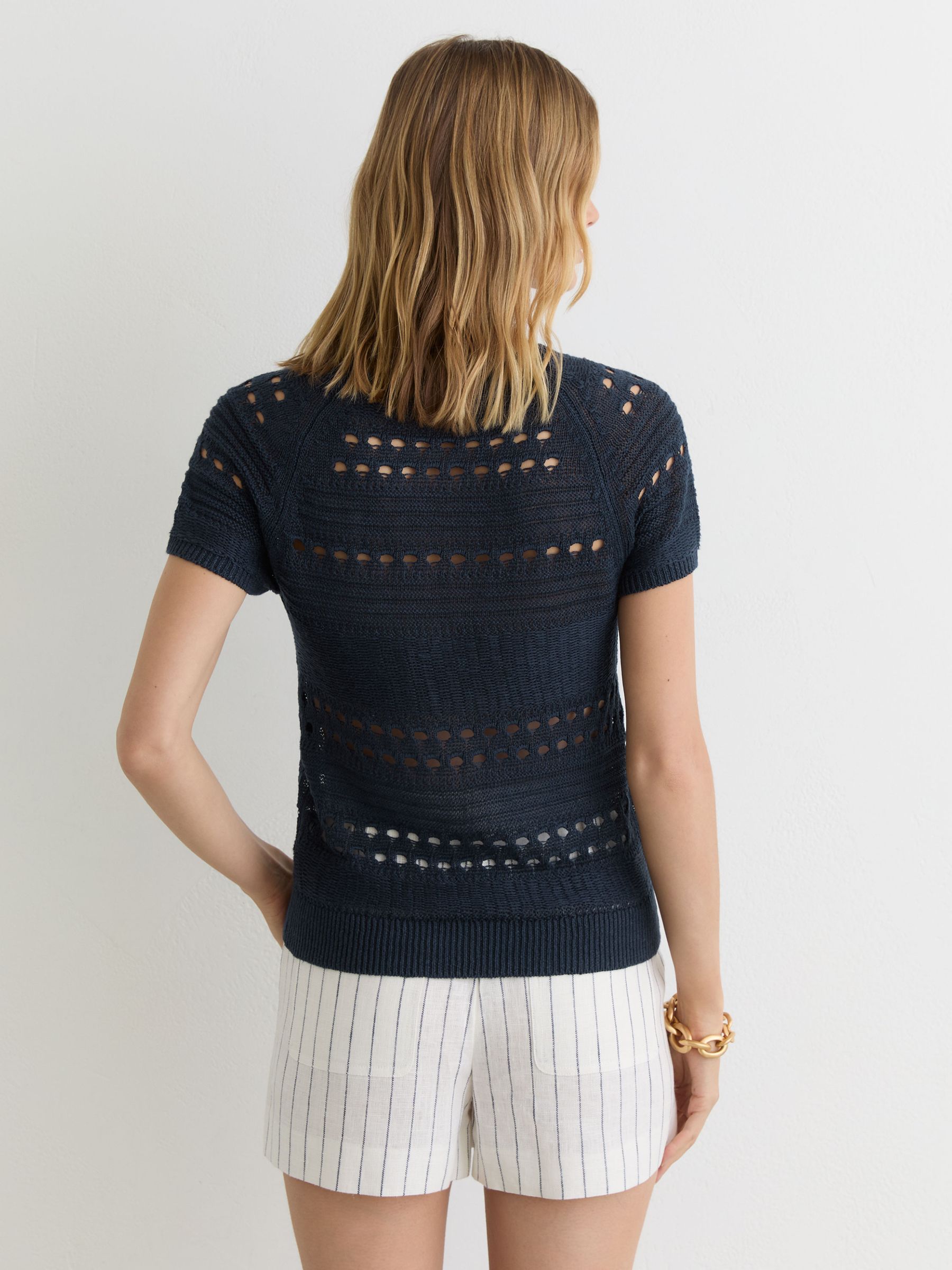 Linen Textured-Knit Top in Navy - Image 6 of 7