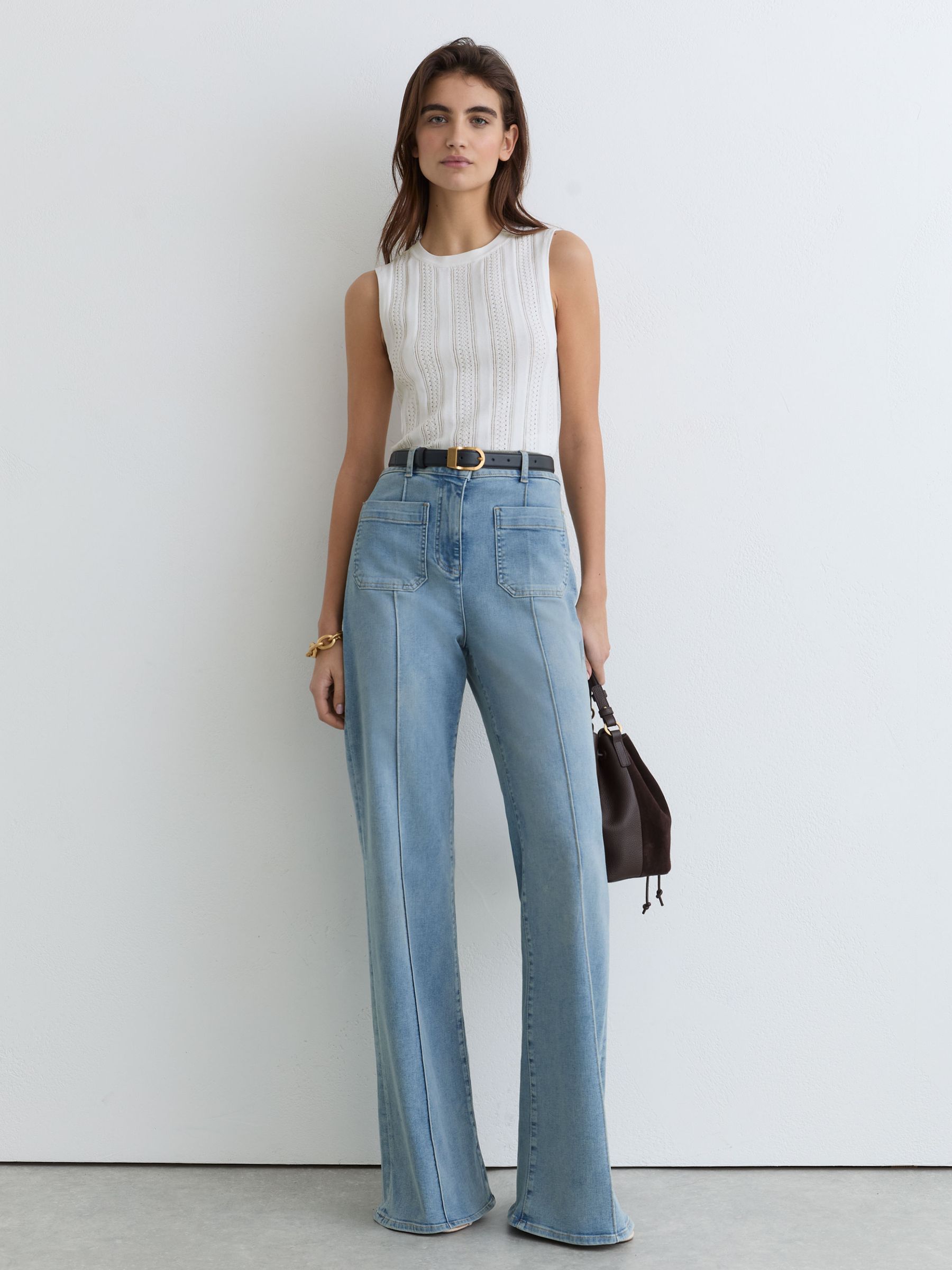 Pointelle-Knit Crew-Neck Tank Top in White - image 2